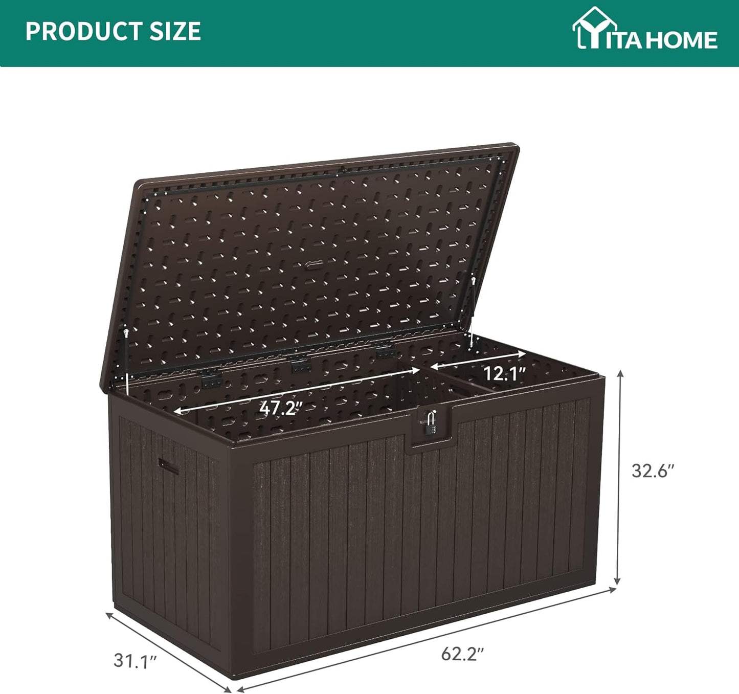 100 Gallon Resin Deck Box Weather Resistant Lockable Outdoor Storage Taupe