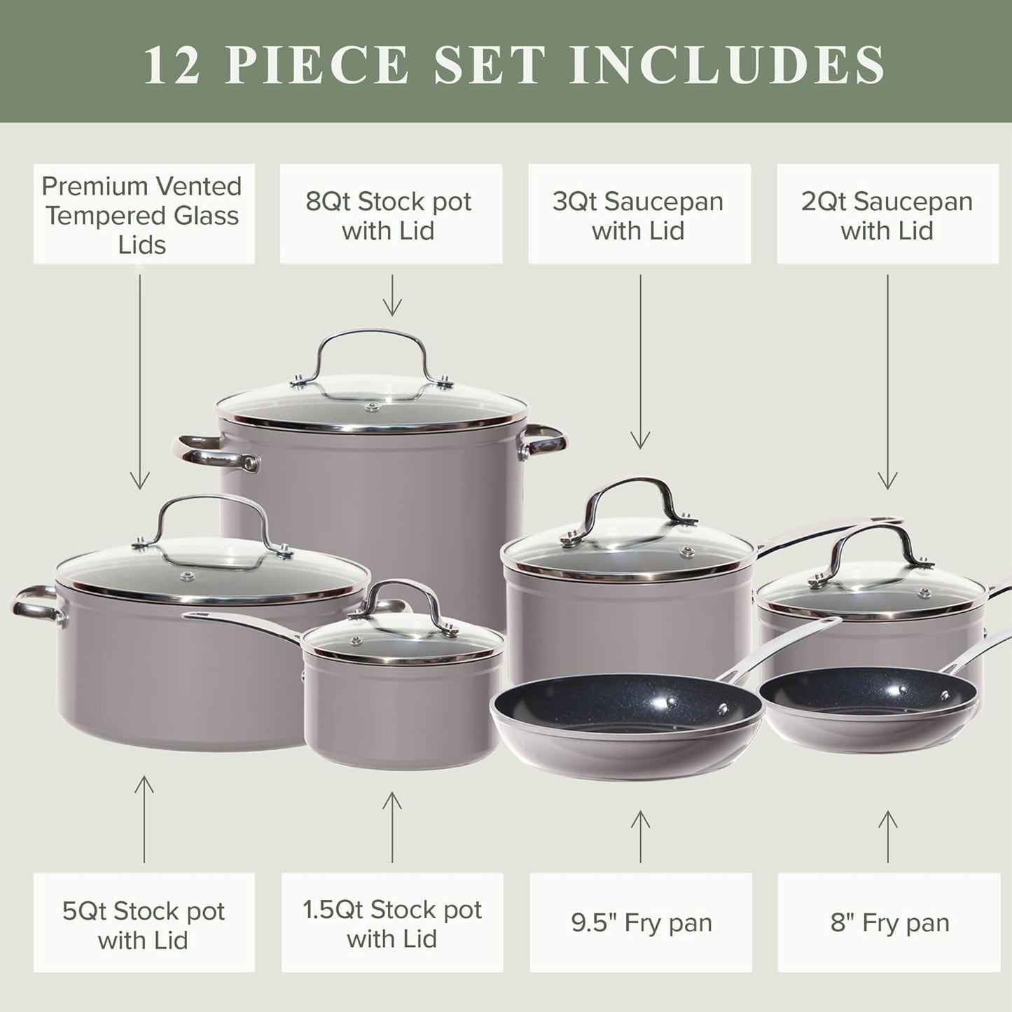Duralon Blue Ceramic Nonstick Cookware Set Diamond Infused PFAS Free