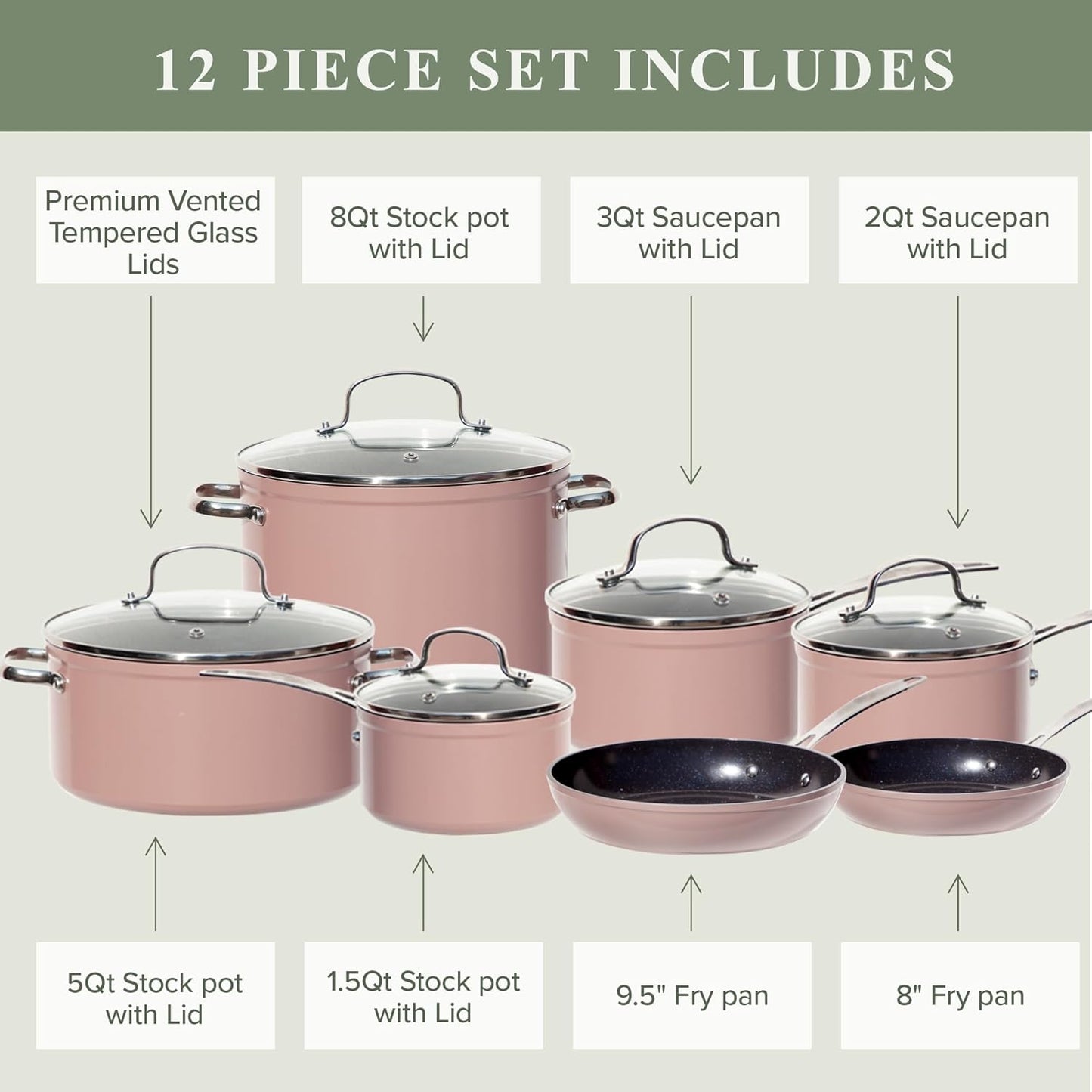 Duralon Blue Ceramic Nonstick Cookware Set Diamond Infused PFAS Free
