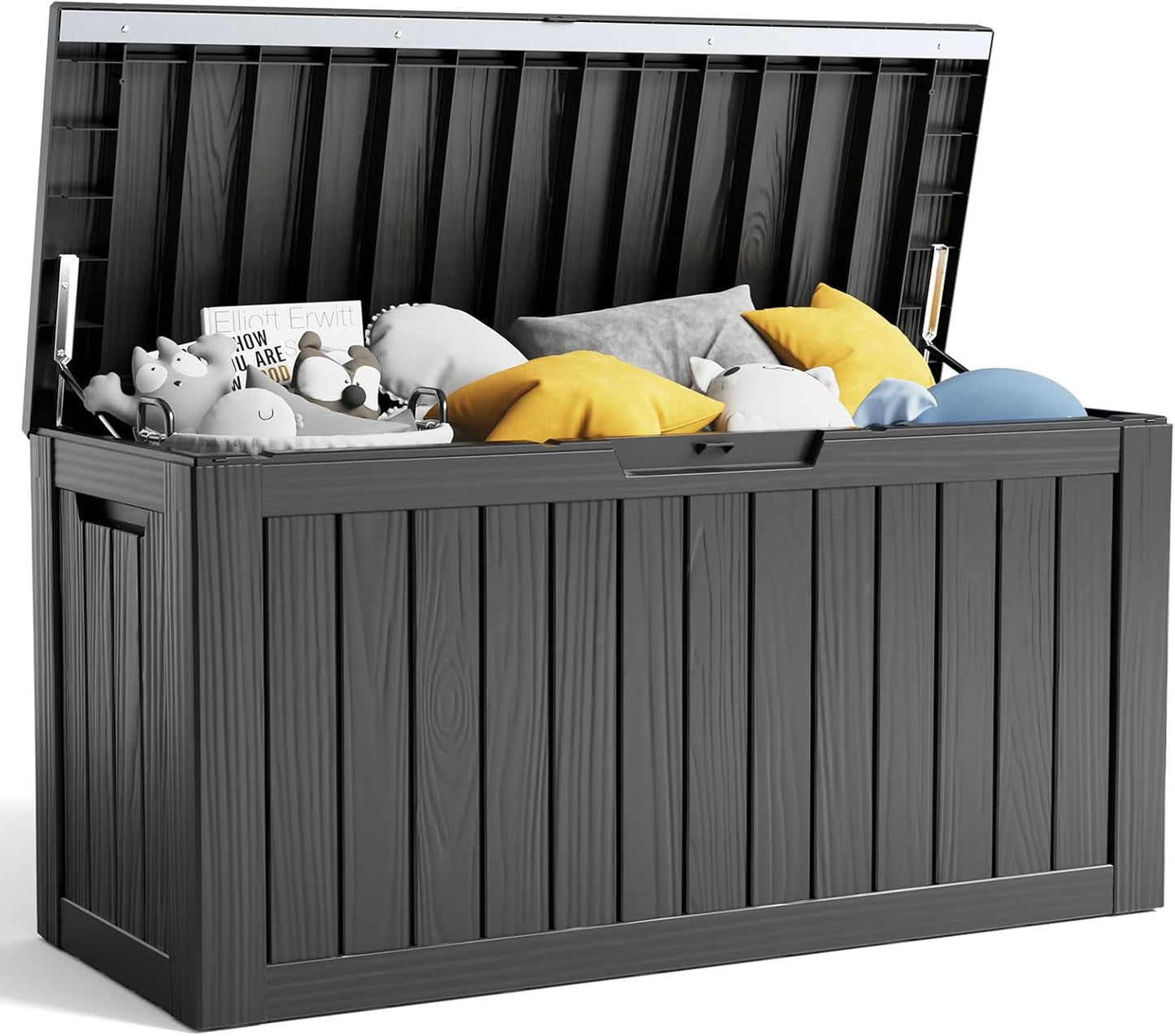 100 Gallon Resin Deck Box Lockable Waterproof Outdoor Storage Black