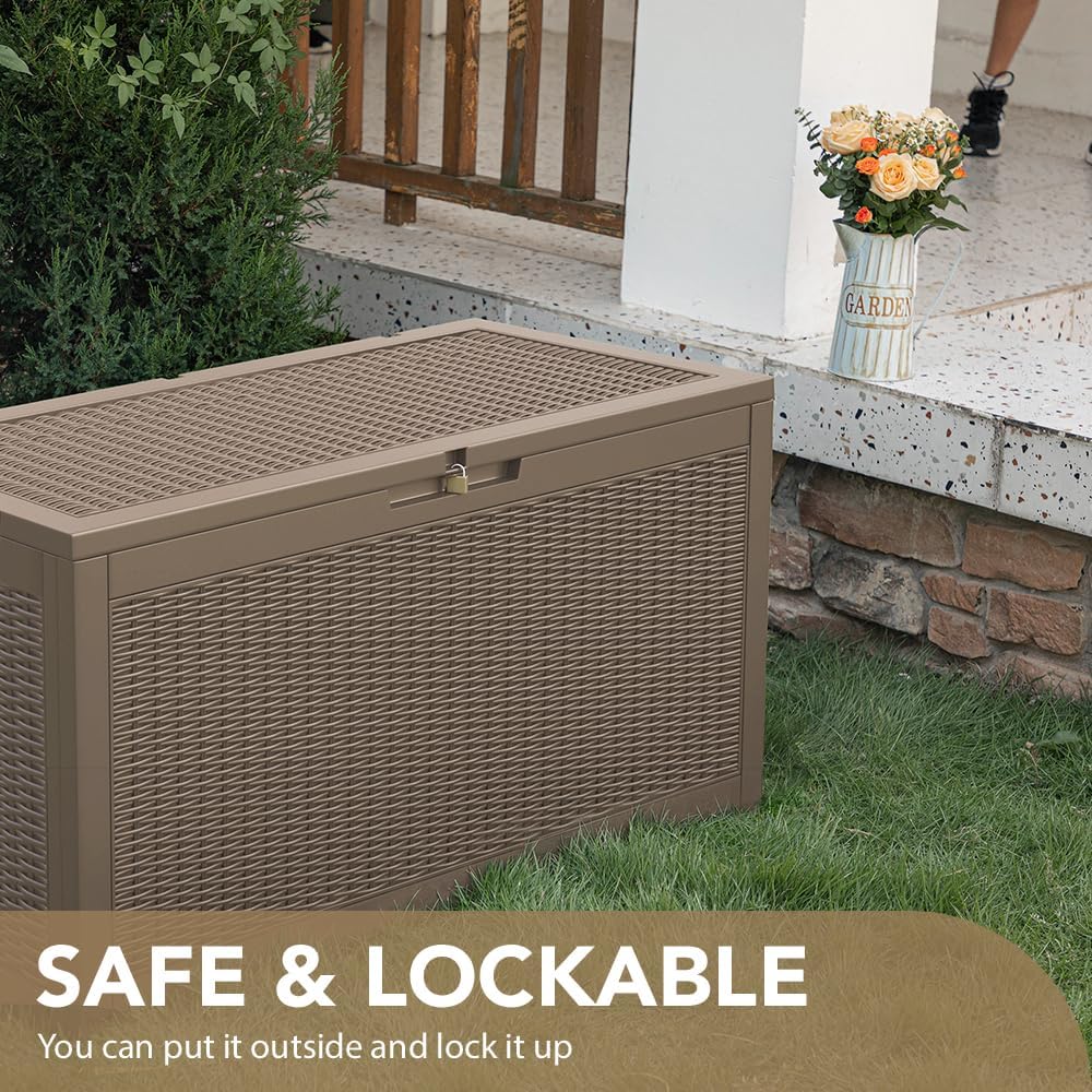 100 Gallon Large Resin Deck Box Waterproof Lockable Outdoor Storage Black