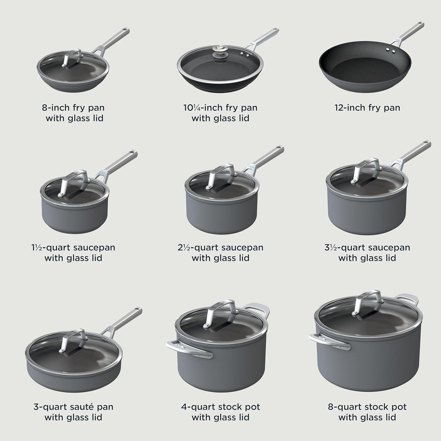 13 Piece Foodi NeverStick Hard Anodized Nonstick Cookware Set Oven Safe Grey