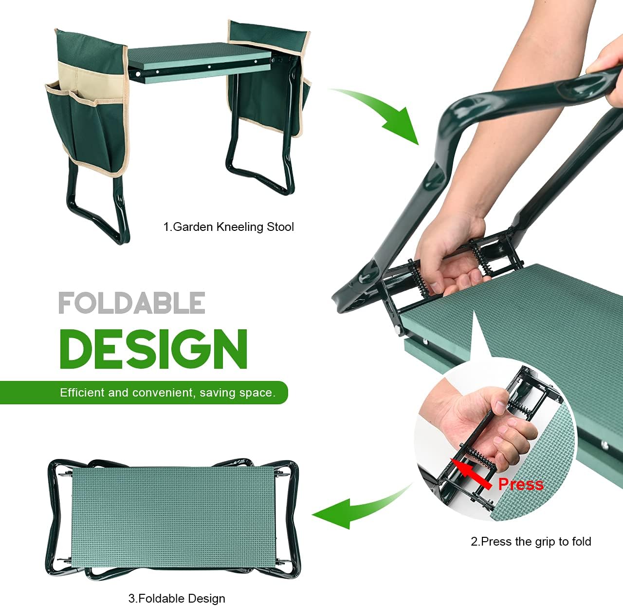 Upgraded Foldable Garden Kneeler and Seat with Soft Pad and Tool Pouches