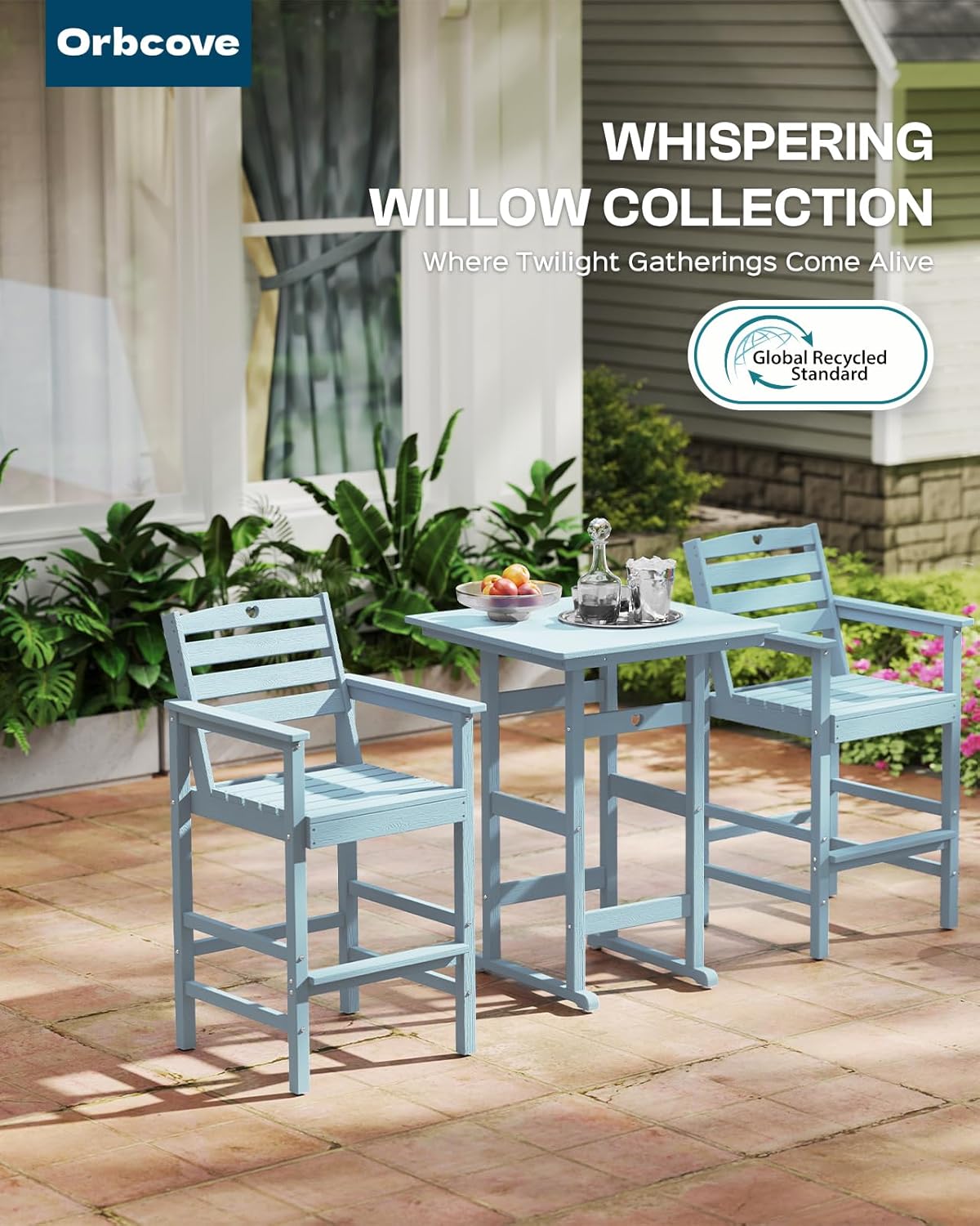 3 Piece Bar Height Patio Table and Chairs Set Weather Resistant HDPE Navy