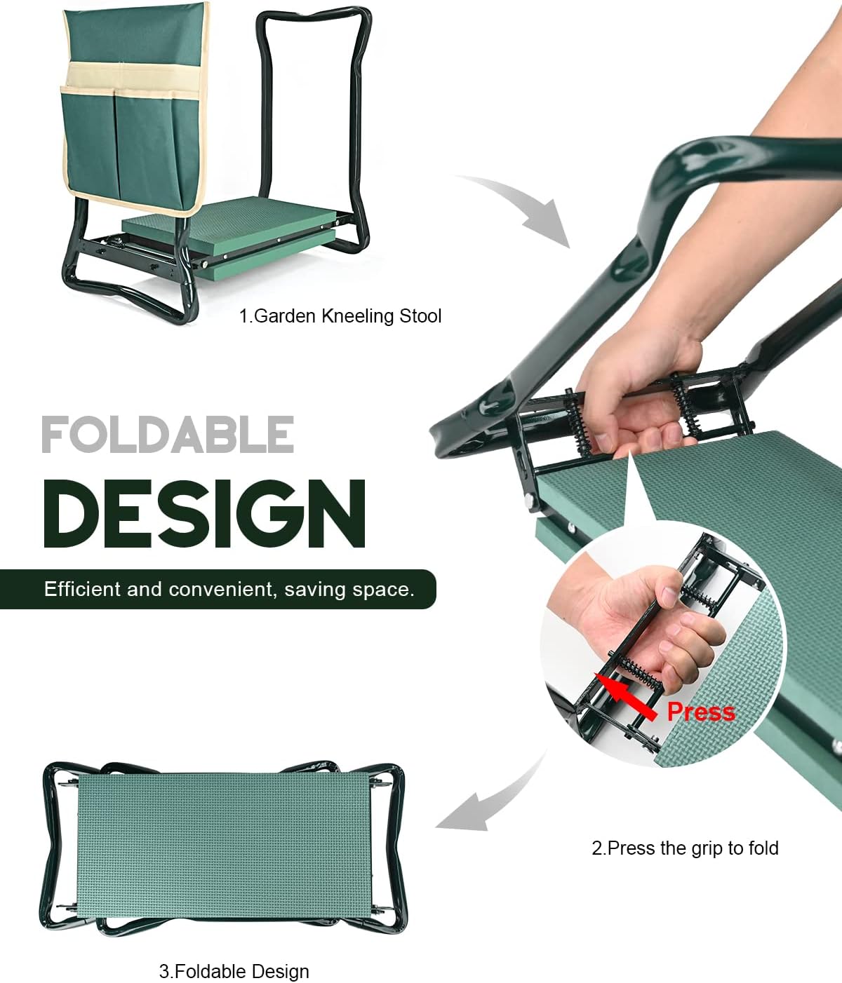 Upgraded Foldable Garden Kneeler and Seat with Soft Pad and Tool Pouches