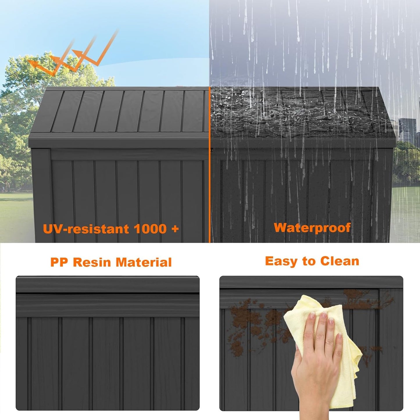 100 Gallon Resin Deck Box Lockable Waterproof Outdoor Storage Black