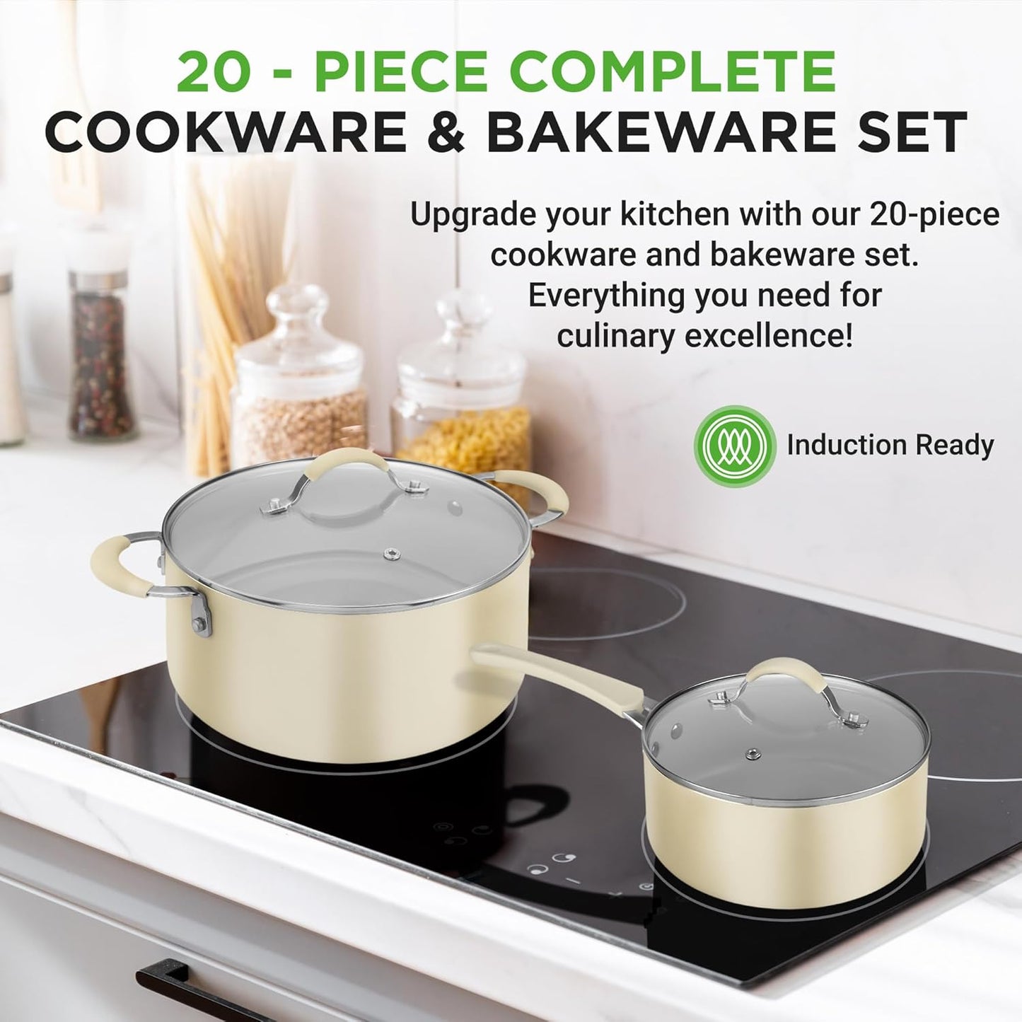 20 Piece Nonstick Cookware and Bakeware Set Pots and Pans with Cool Touch Handles