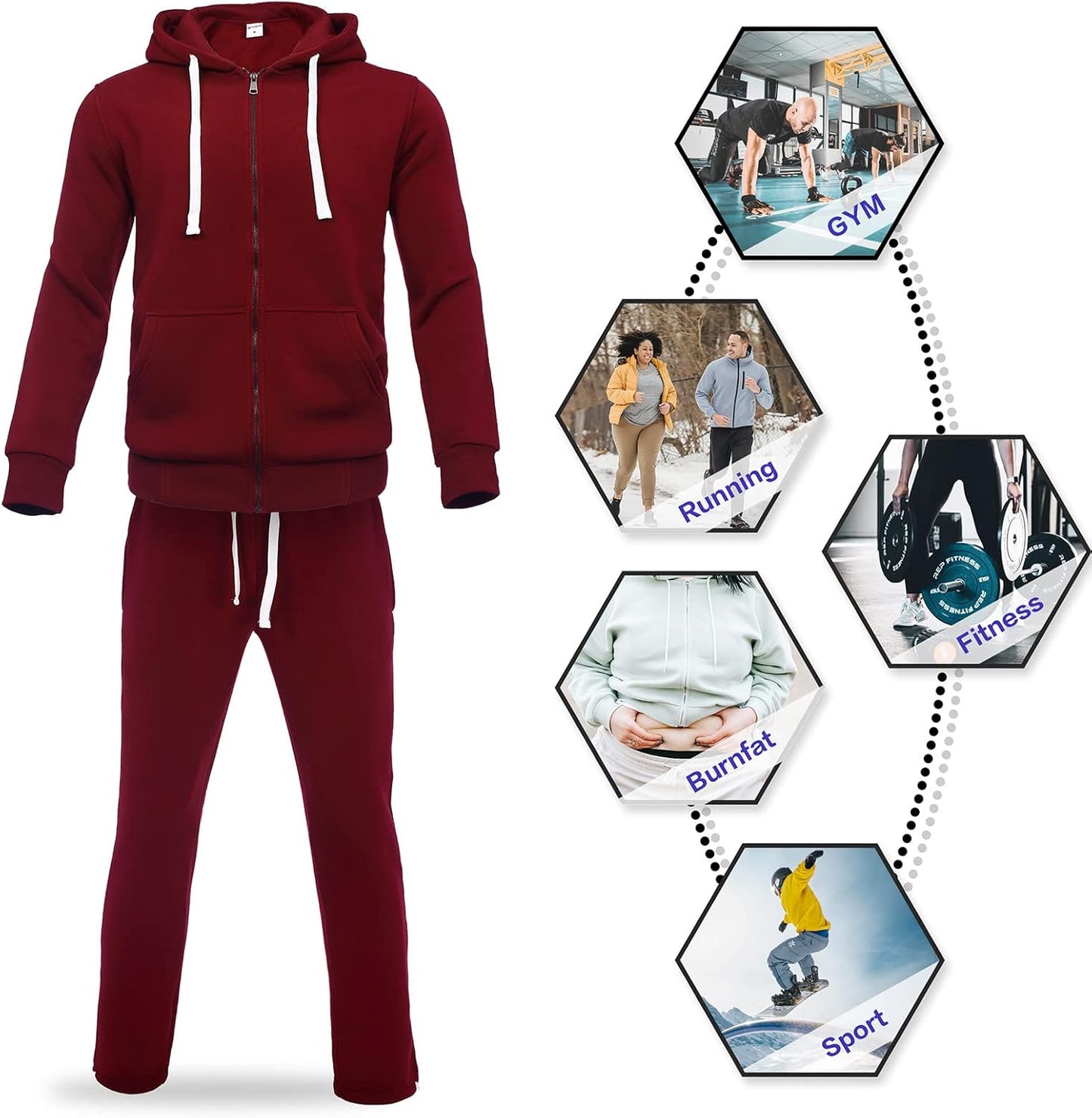 2 Piece Casual Sweat Jogging Suit Set Athletic Full Zip Hoodies