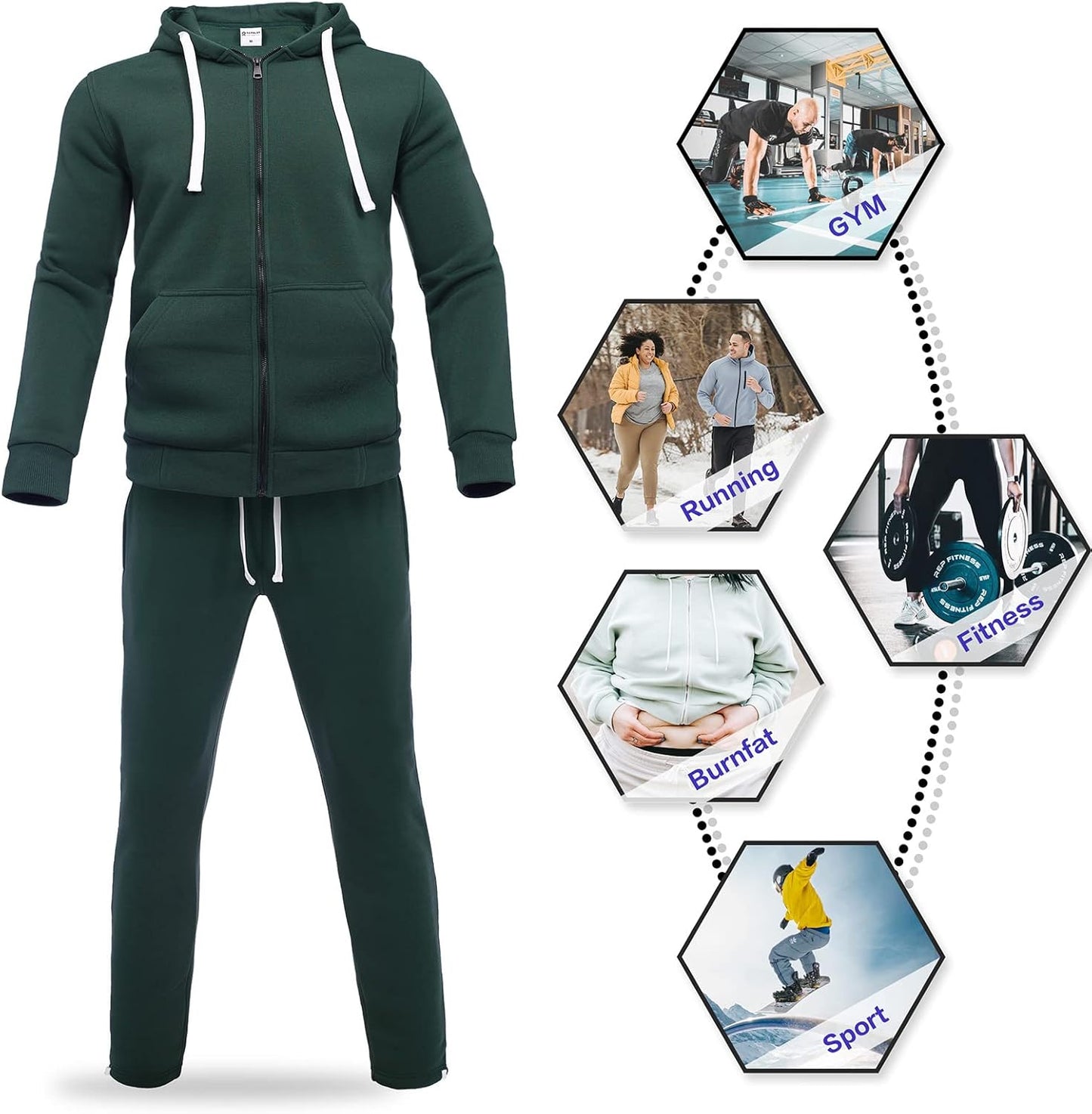2 Piece Casual Sweat Jogging Suit Set Athletic Full Zip Hoodies