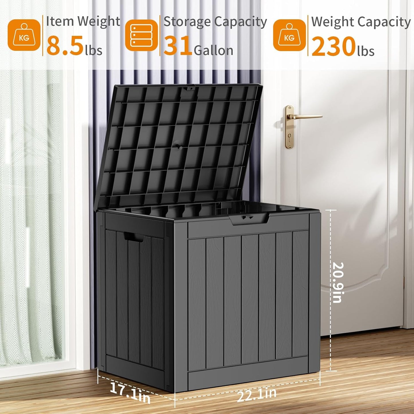 100 Gallon Resin Deck Box Lockable Waterproof Outdoor Storage Black