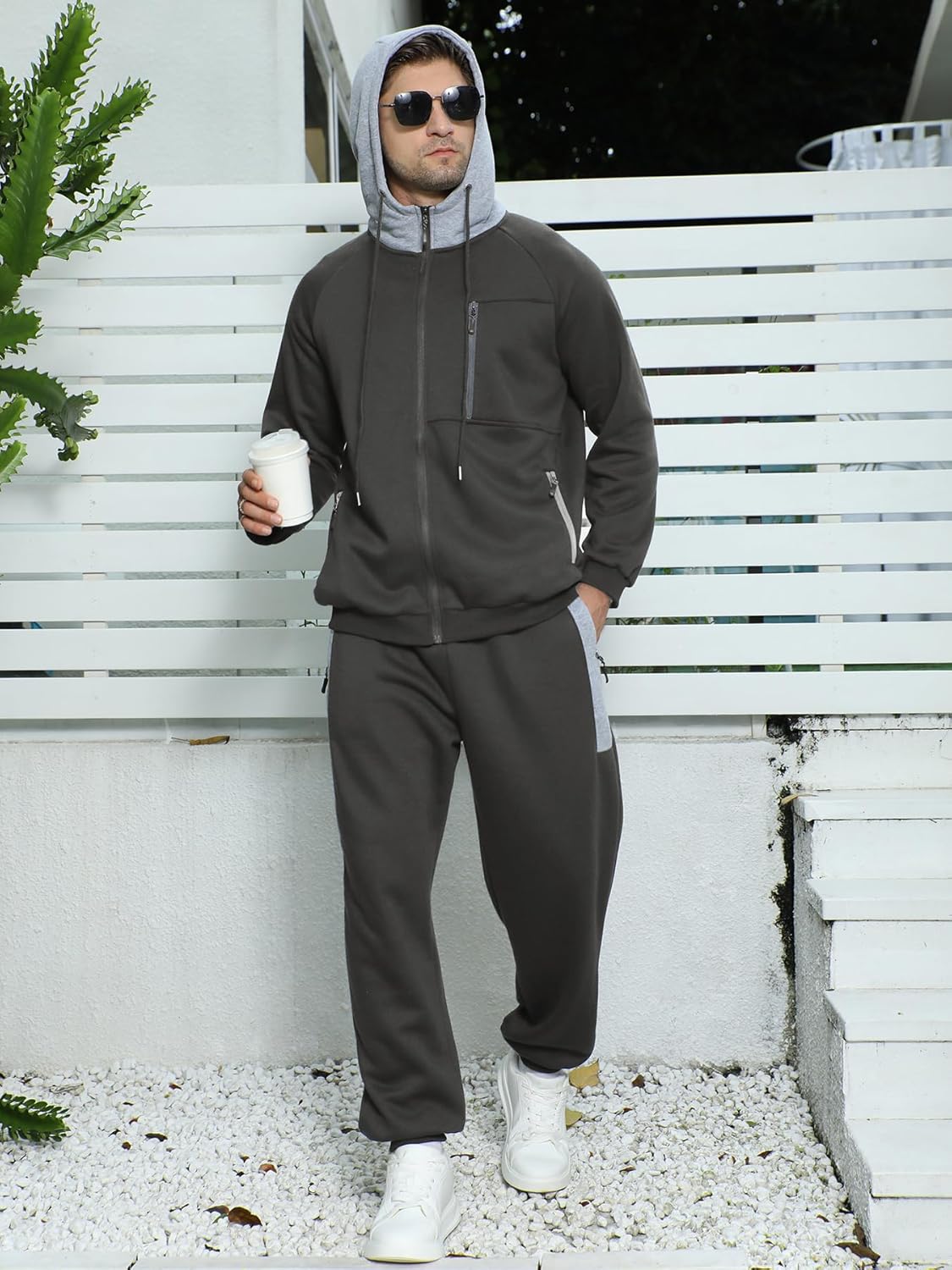Long Sleeve Full-Zip Jogging Sweatpants 2 Piece Patchwork Sportsuits