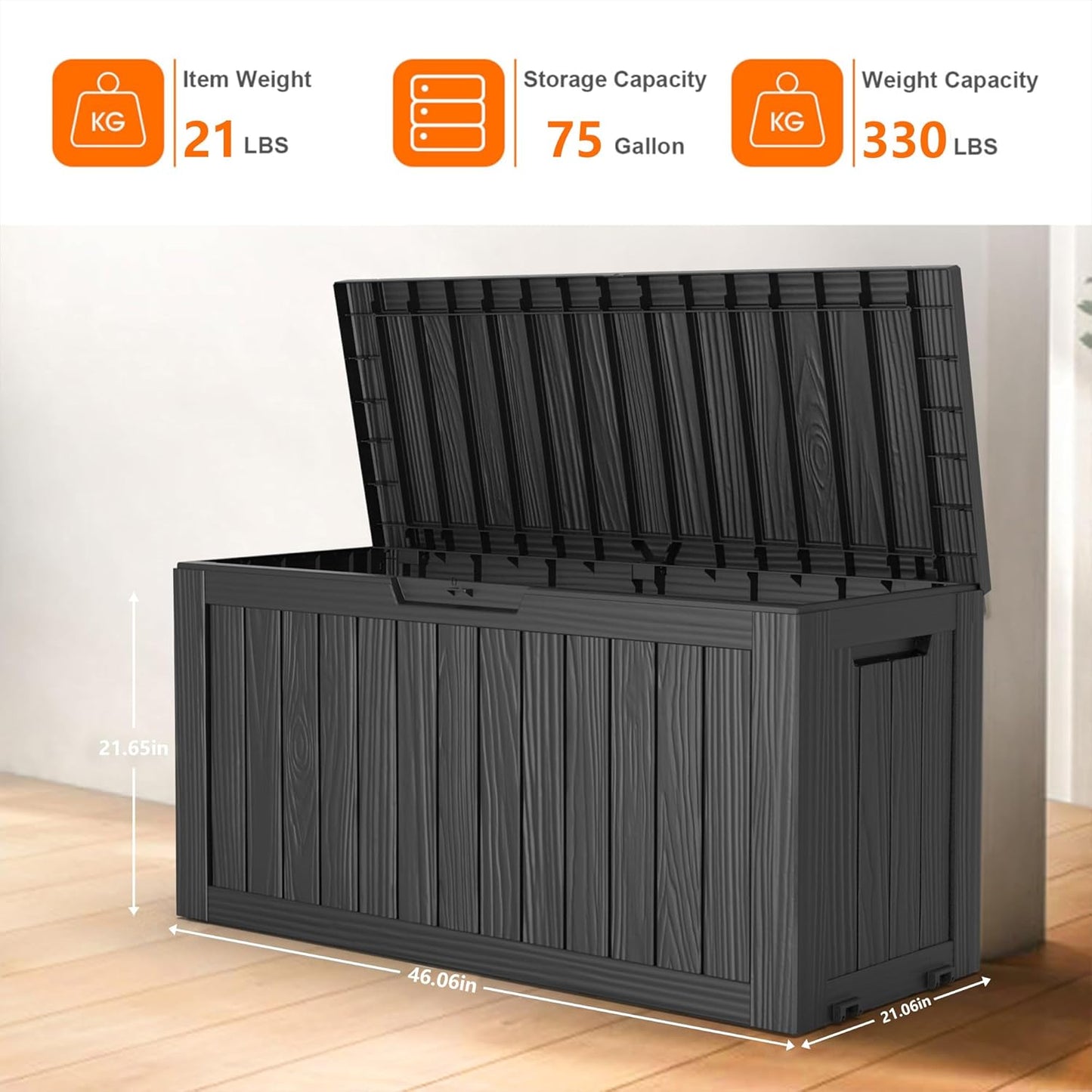 100 Gallon Resin Deck Box Lockable Waterproof Outdoor Storage Black
