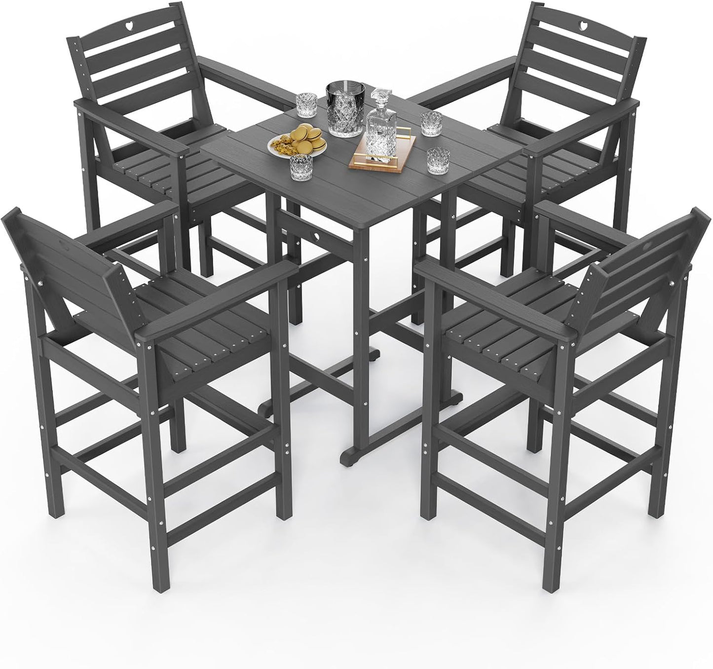 3 Piece Bar Height Patio Table and Chairs Set Weather Resistant HDPE Navy