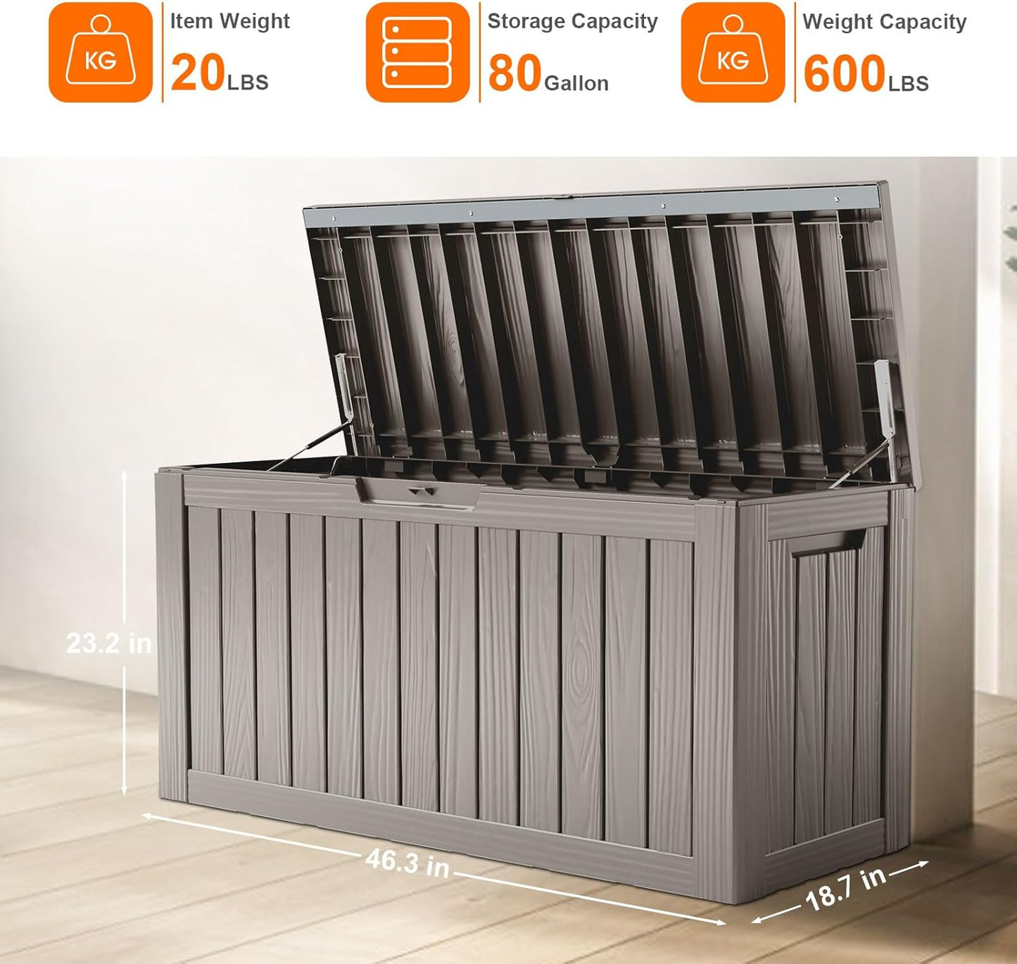 100 Gallon Resin Deck Box Lockable Waterproof Outdoor Storage Black