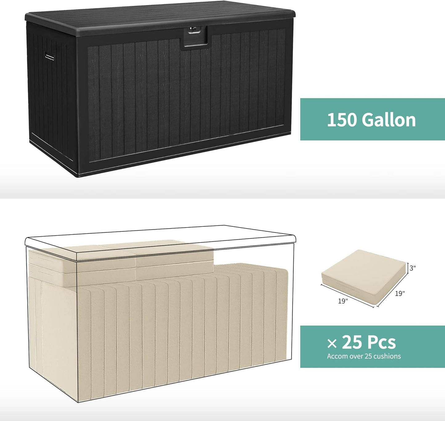 100 Gallon Resin Deck Box Weather Resistant Lockable Outdoor Storage Taupe