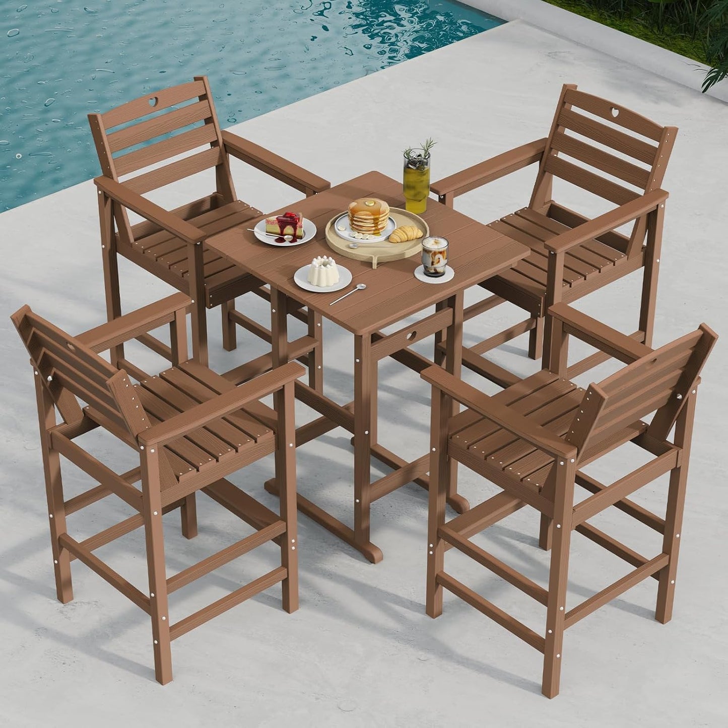 3 Piece Bar Height Patio Table and Chairs Set Weather Resistant HDPE Navy
