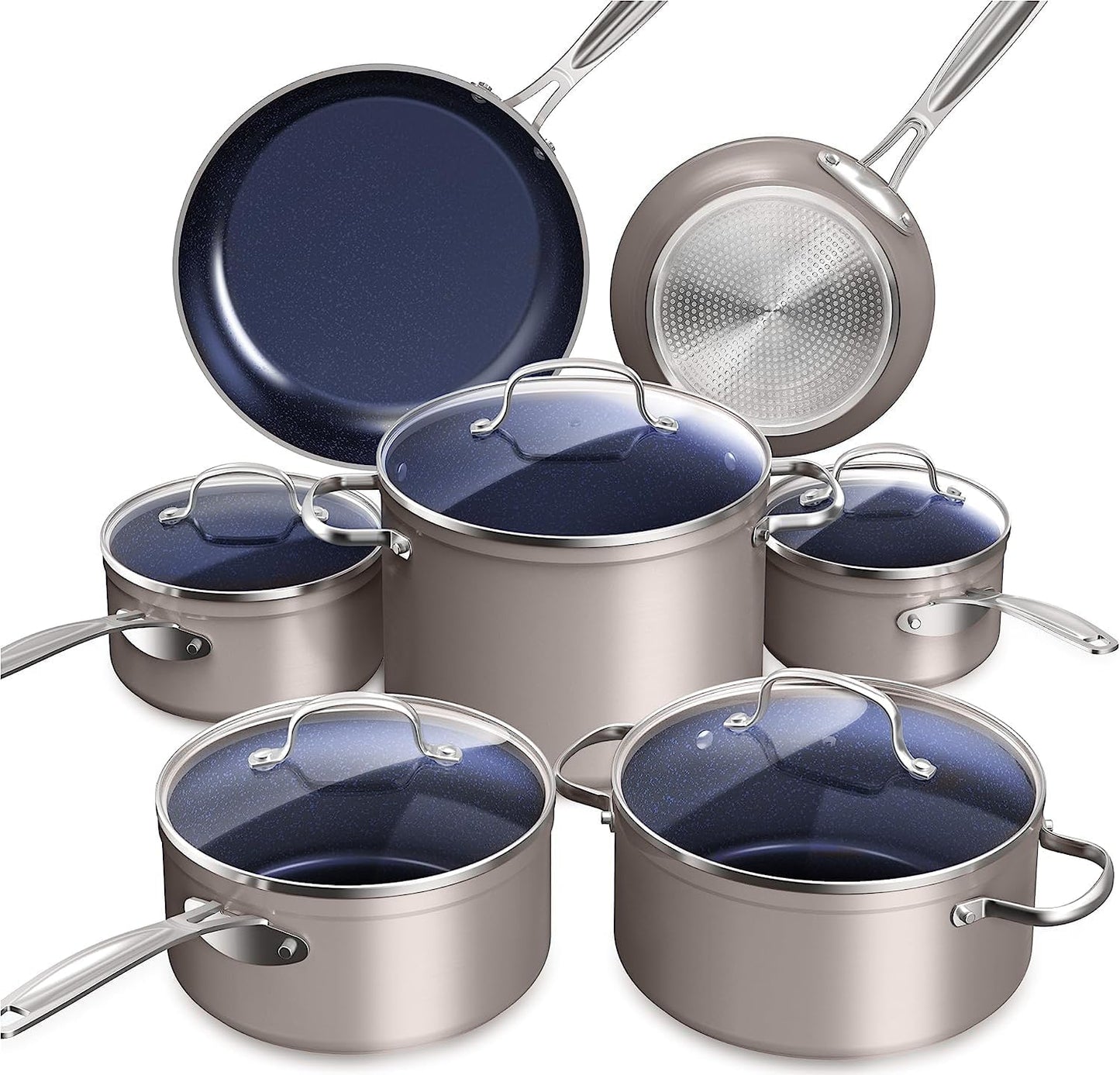 Duralon Blue Ceramic Nonstick Cookware Set Diamond Infused PFAS Free