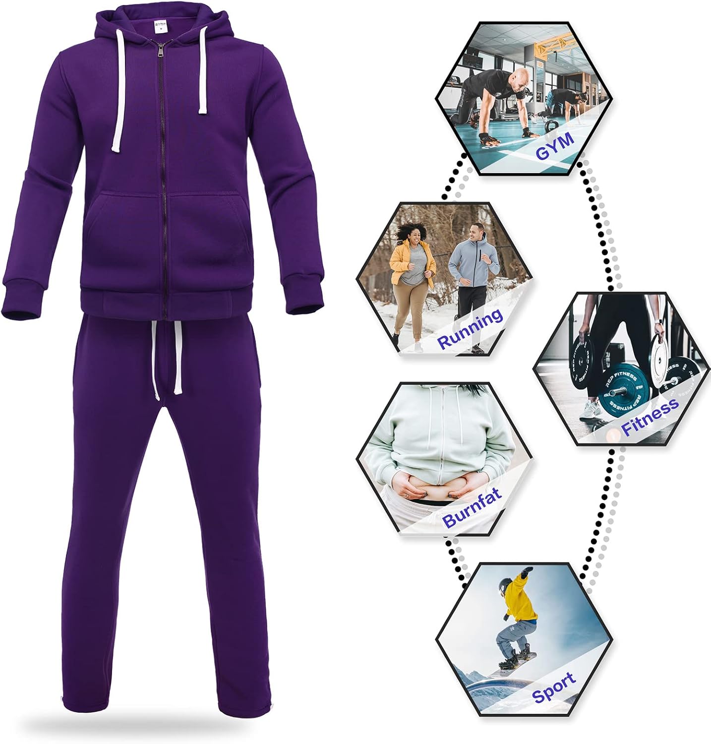 2 Piece Casual Sweat Jogging Suit Set Athletic Full Zip Hoodies