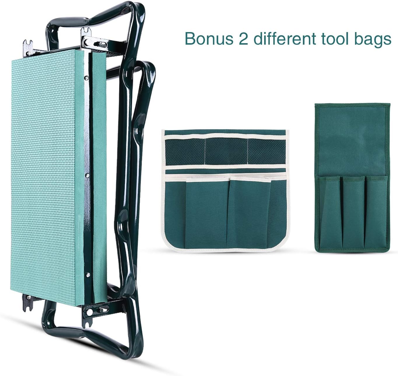 Foldable Heavy Duty Garden Kneeler and Seat with EVA Pad and Tool Pouches