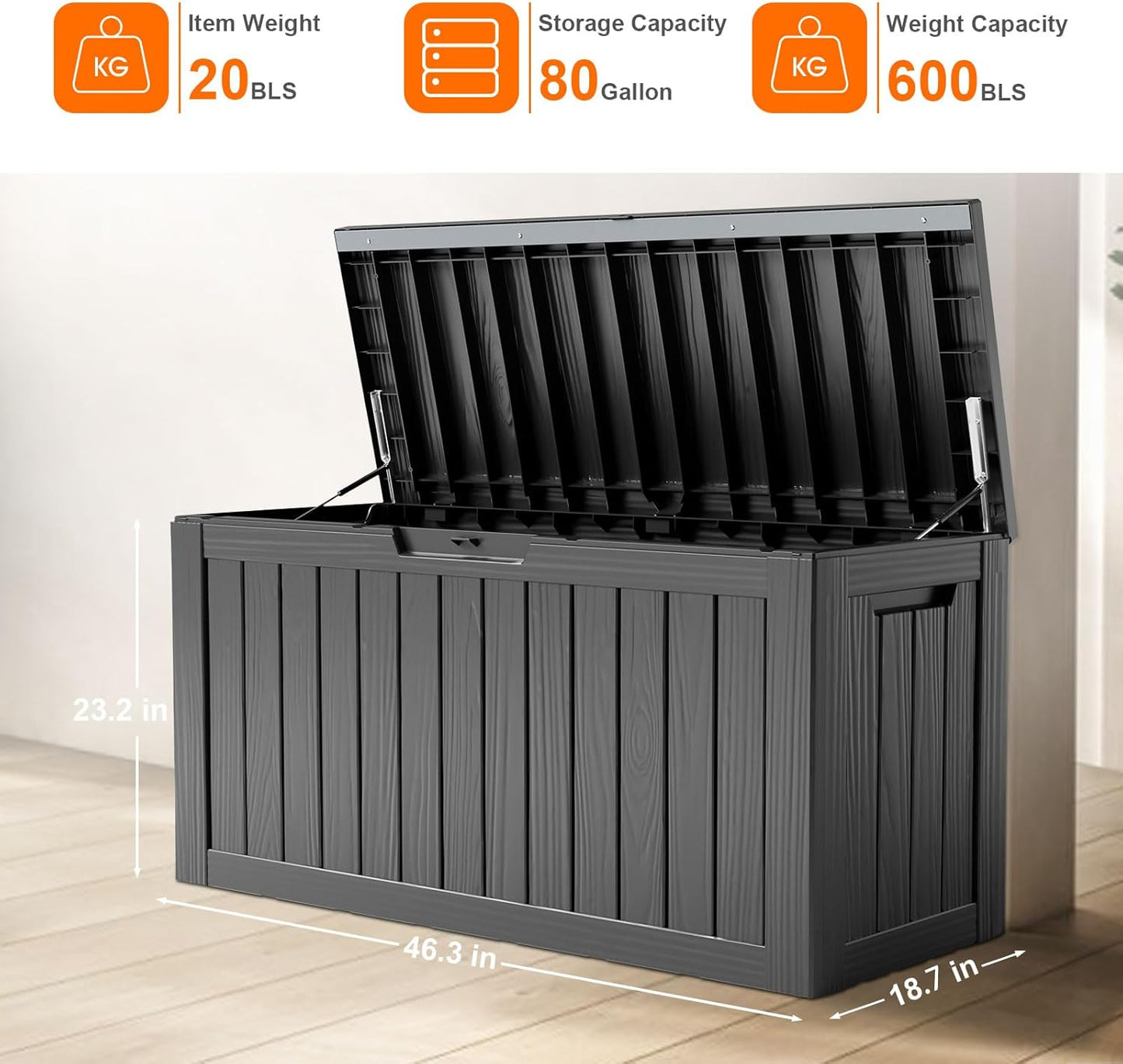 100 Gallon Resin Deck Box Lockable Waterproof Outdoor Storage Black