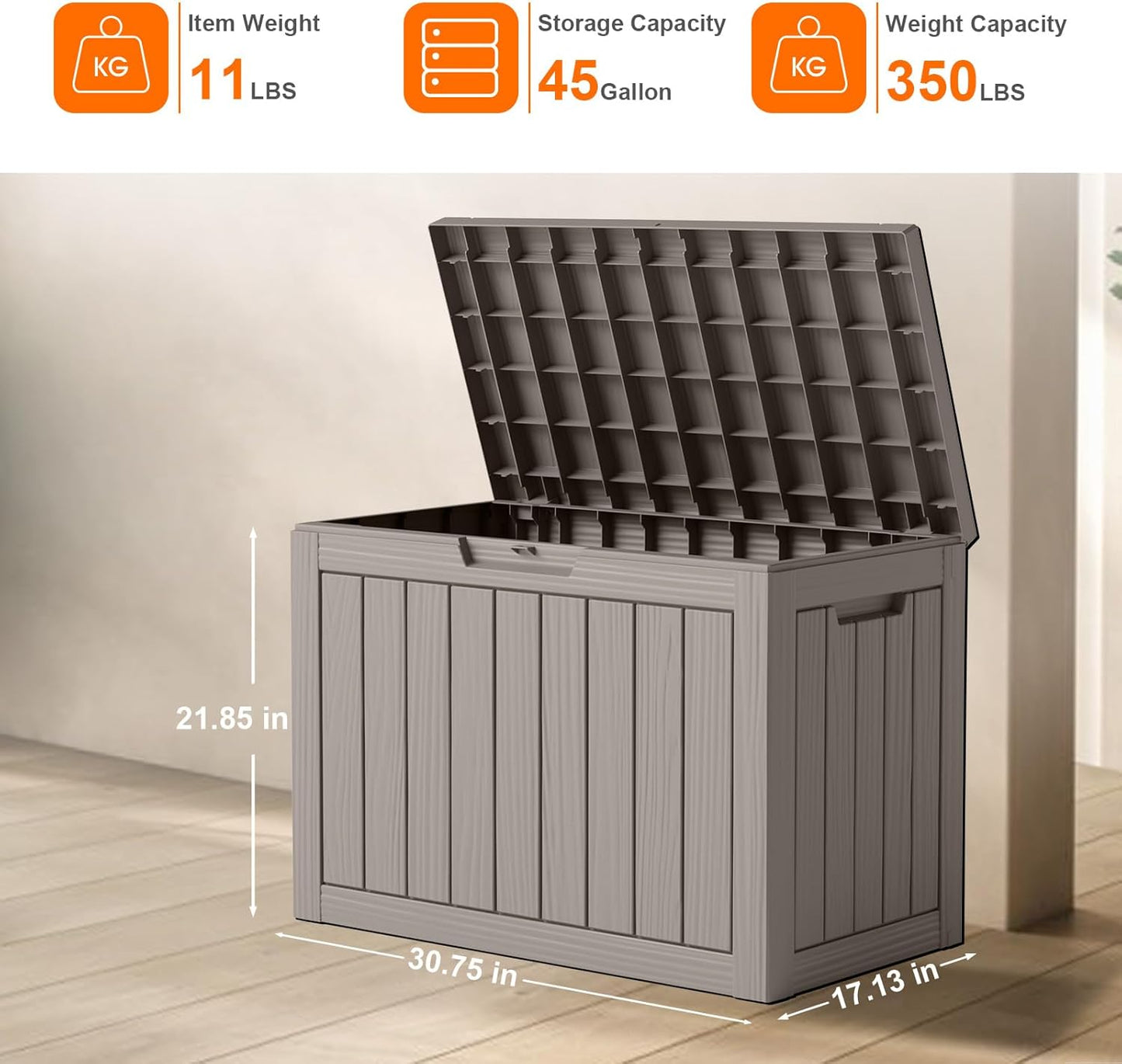 100 Gallon Resin Deck Box Lockable Waterproof Outdoor Storage Black