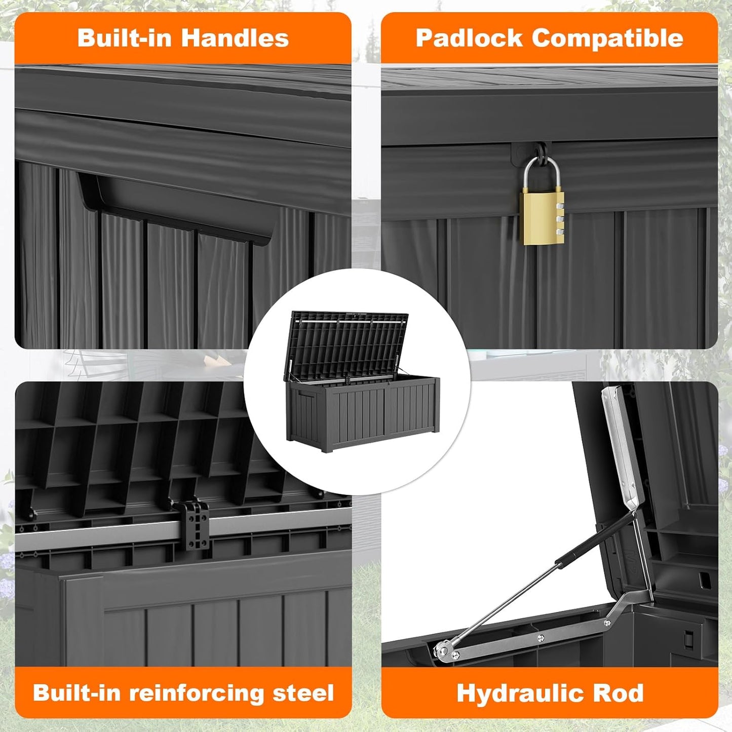 100 Gallon Resin Deck Box Lockable Waterproof Outdoor Storage Black