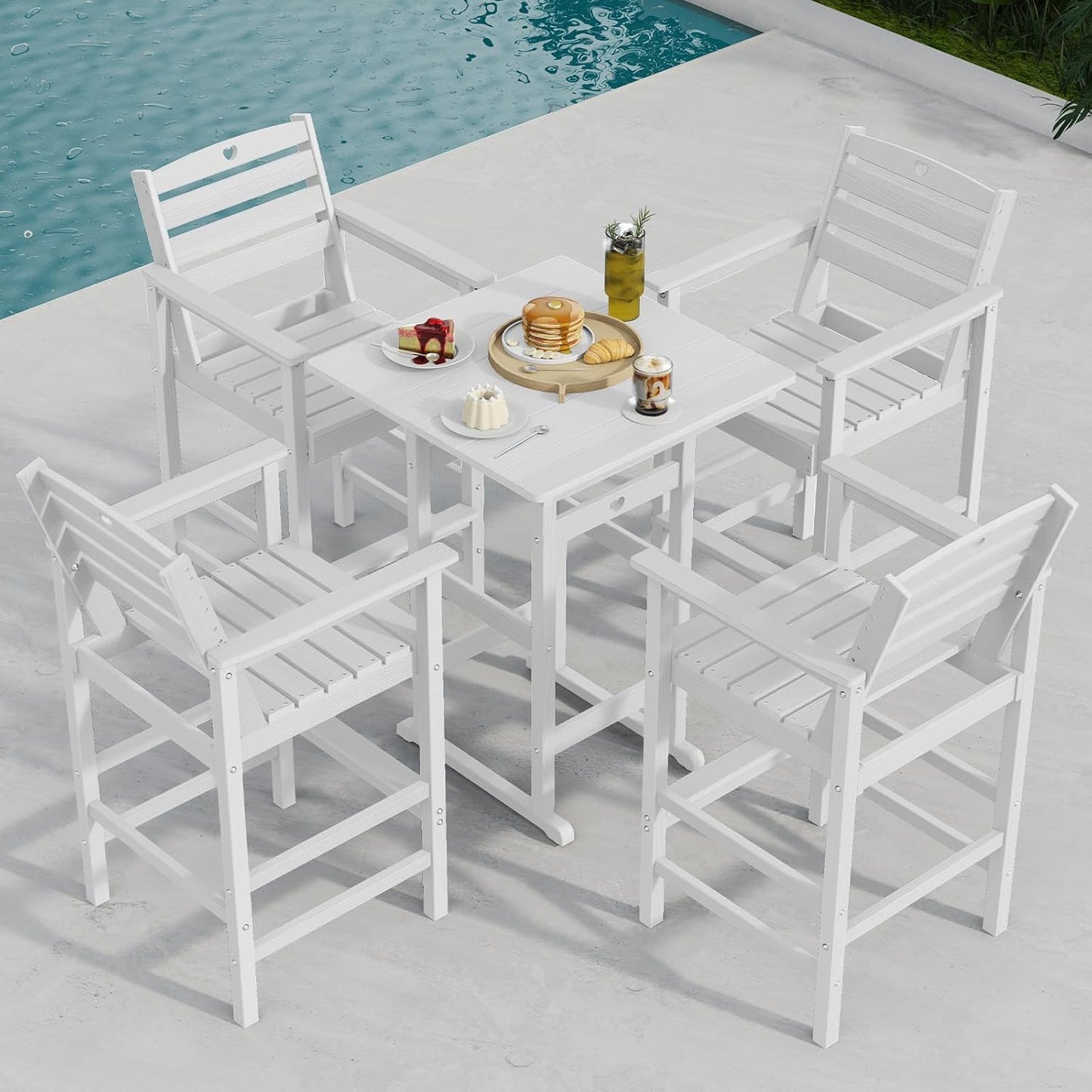 3 Piece Bar Height Patio Table and Chairs Set Weather Resistant HDPE Navy