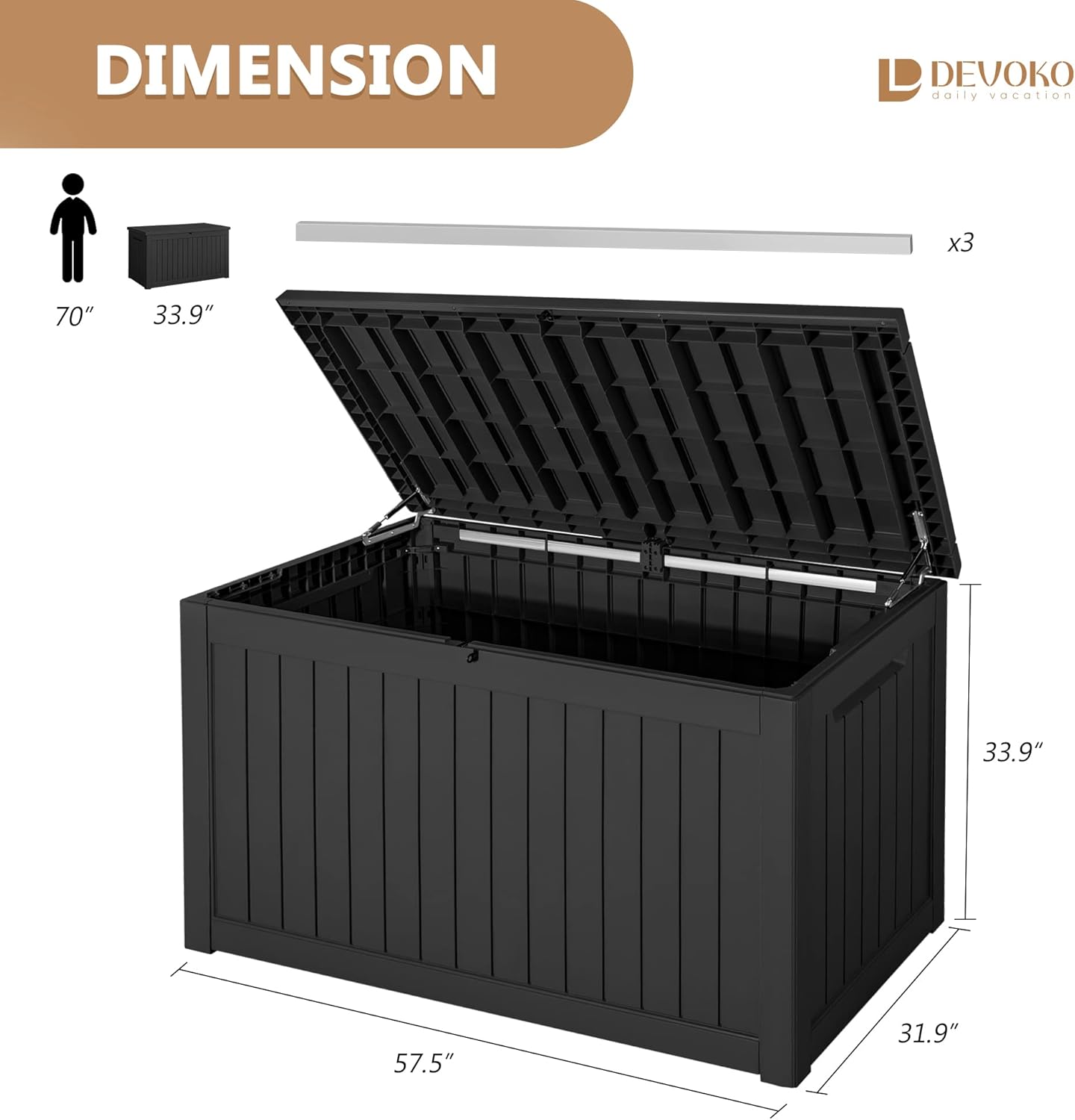 100 Gallon Large Resin Deck Box Waterproof Lockable Outdoor Storage Black