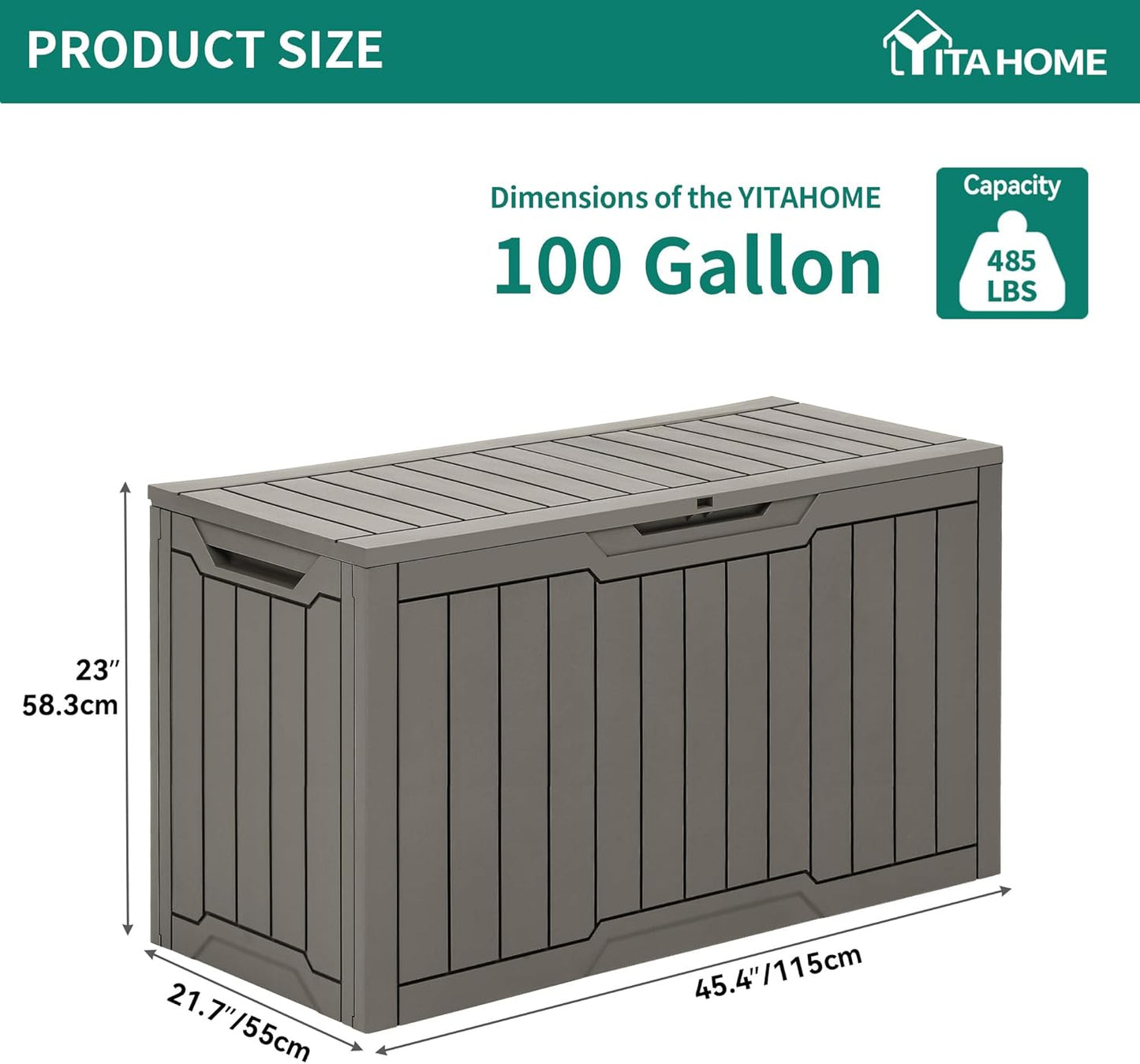 100 Gallon Resin Deck Box Weather Resistant Lockable Outdoor Storage Taupe