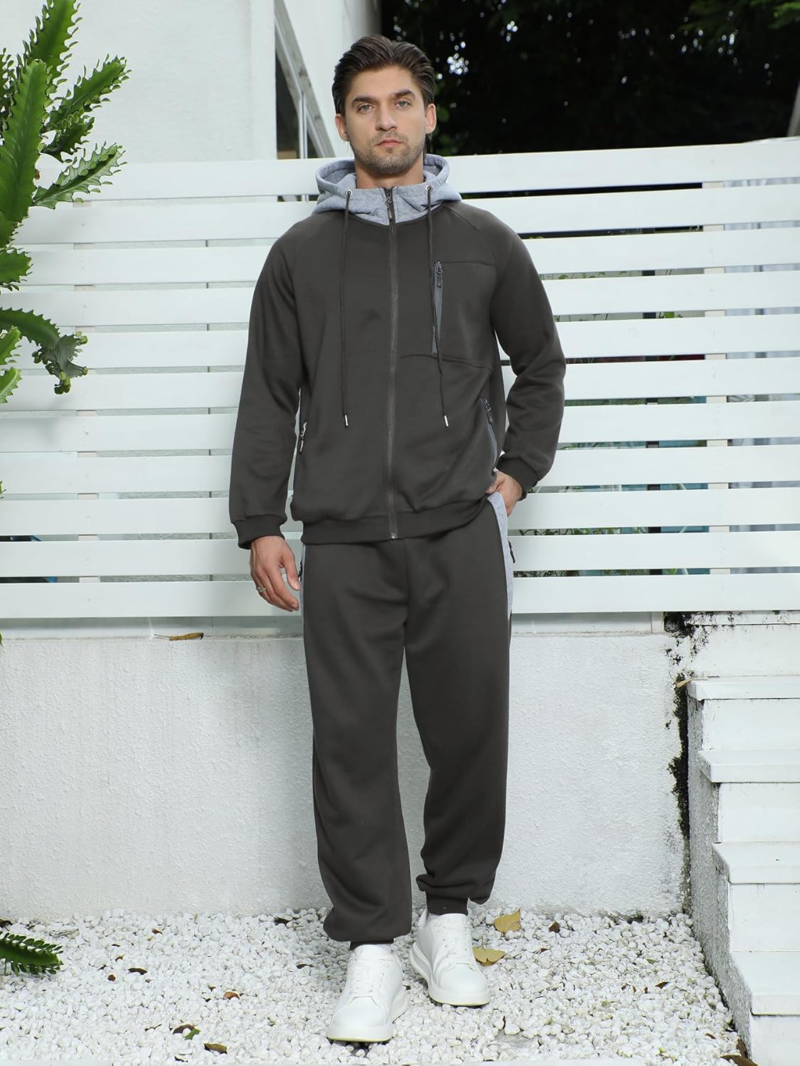 Long Sleeve Full-Zip Jogging Sweatpants 2 Piece Patchwork Sportsuits