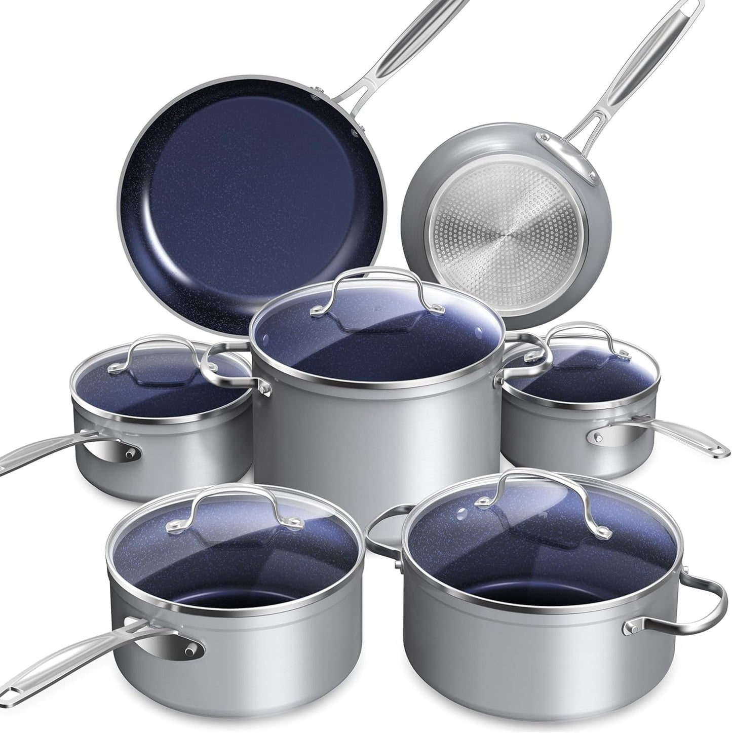 Duralon Blue Ceramic Nonstick Cookware Set Diamond Infused PFAS Free