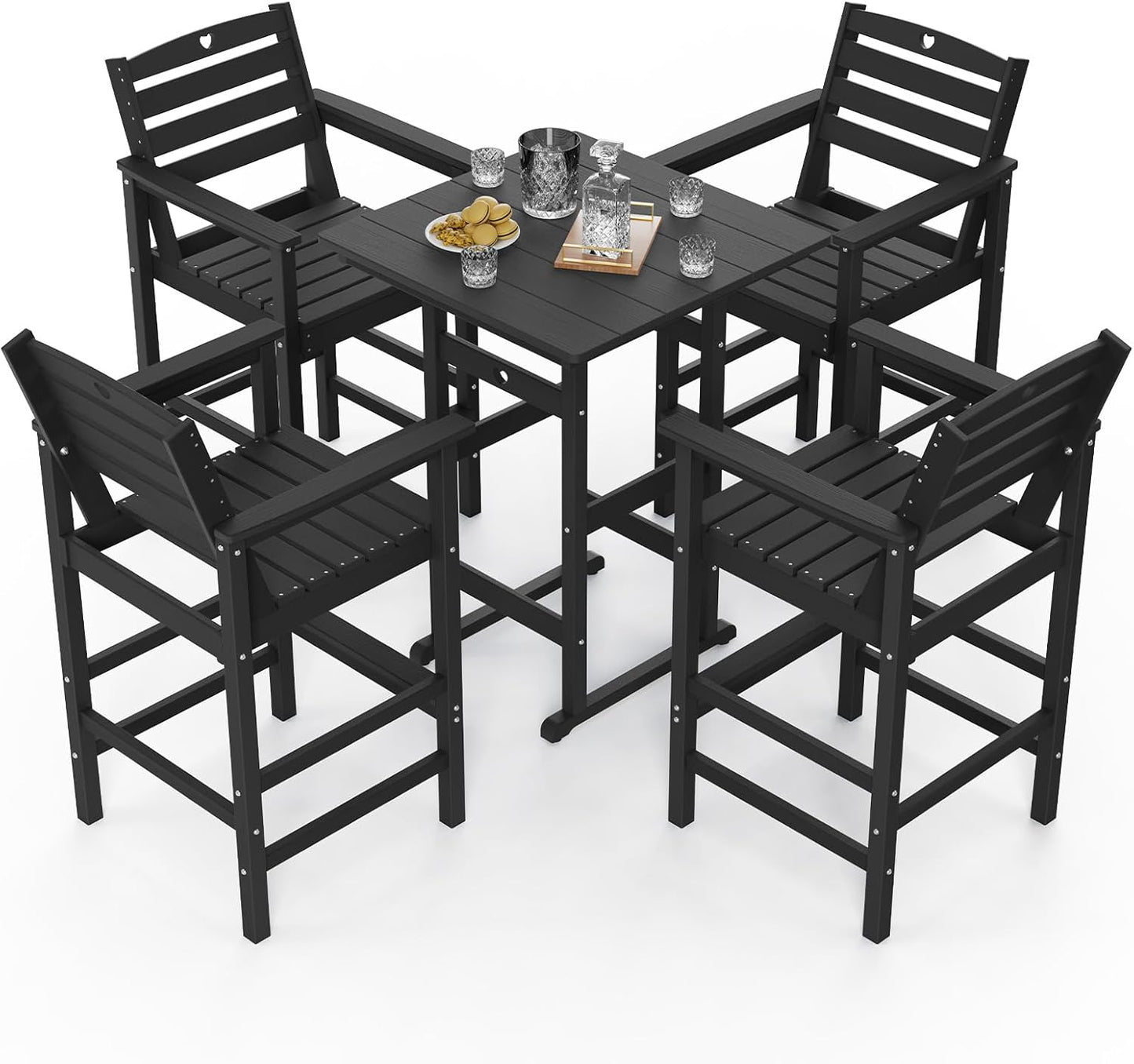 3 Piece Bar Height Patio Table and Chairs Set Weather Resistant HDPE Navy
