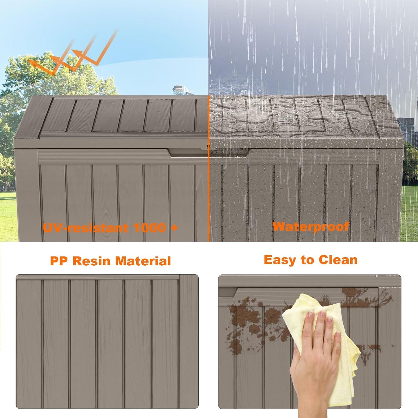 100 Gallon Resin Deck Box Lockable Waterproof Outdoor Storage Black