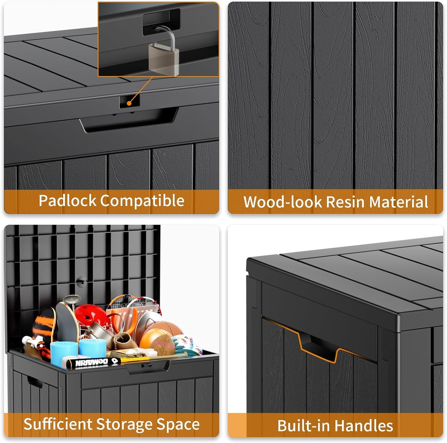 100 Gallon Resin Deck Box Lockable Waterproof Outdoor Storage Black