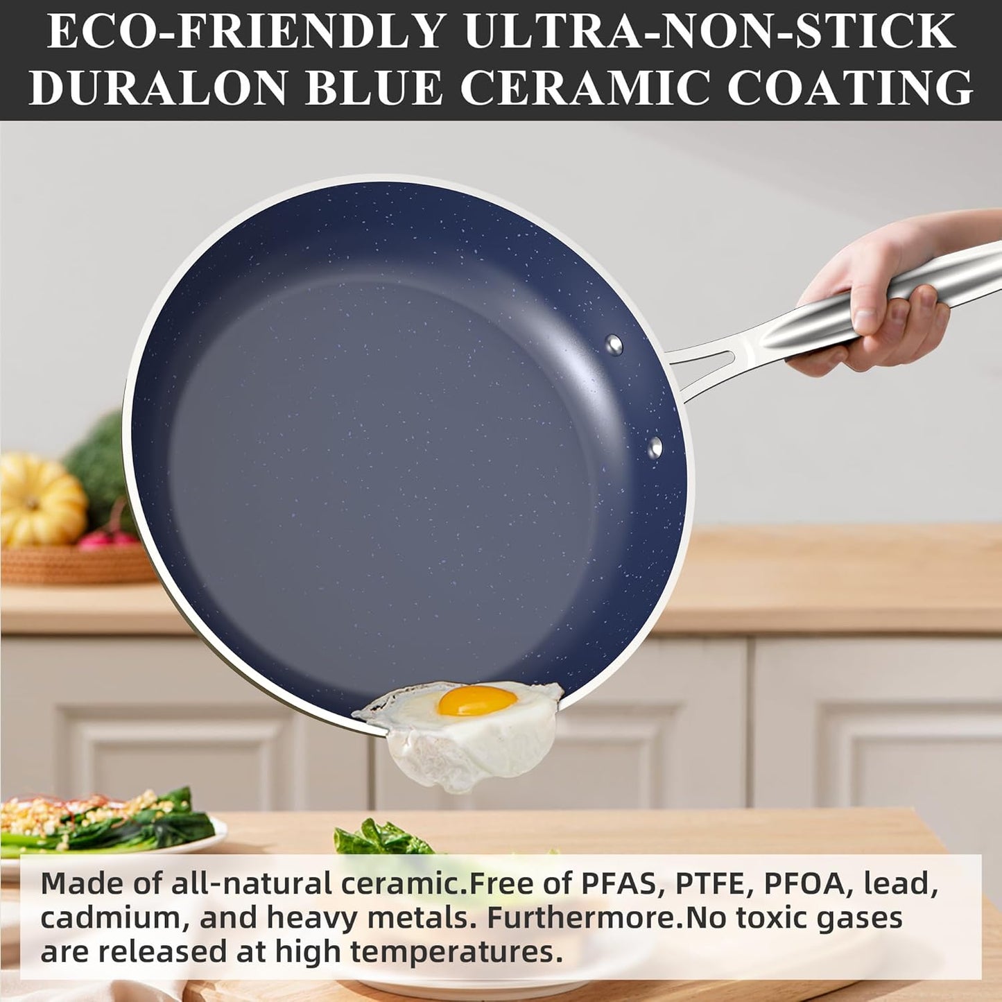 Duralon Blue Ceramic Nonstick Cookware Set Diamond Infused PFAS Free