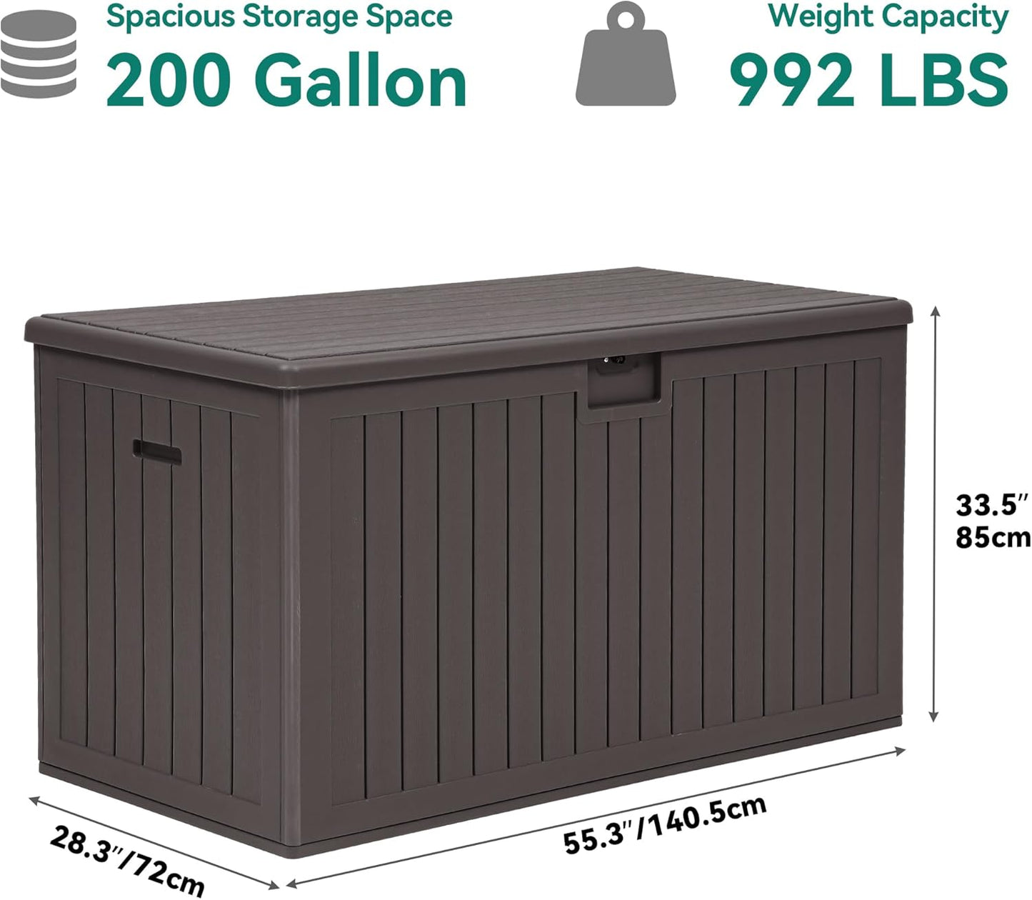 260 Gallon XXL Deck Box Outdoor Resin Lockable Water Resistant Storage Brown
