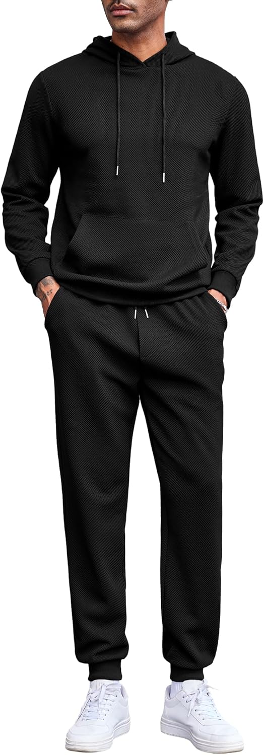 Men's Tracksuits 2 Pieces Waffle Hoodies Jogging Suit Set