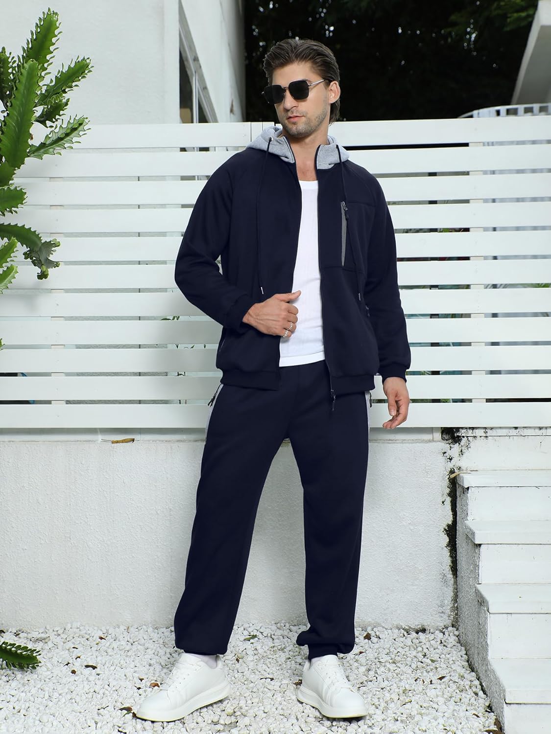 Long Sleeve Full-Zip Jogging Sweatpants 2 Piece Patchwork Sportsuits