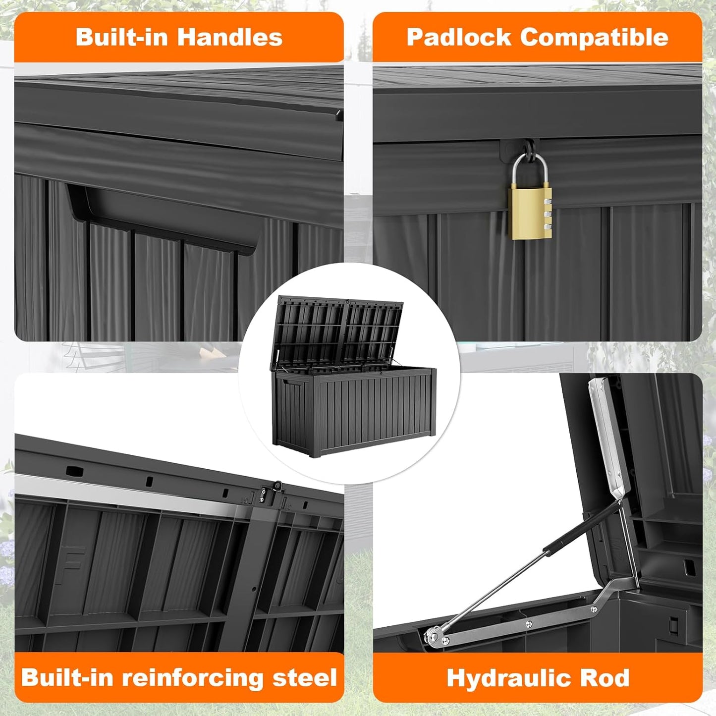 100 Gallon Resin Deck Box Lockable Waterproof Outdoor Storage Black