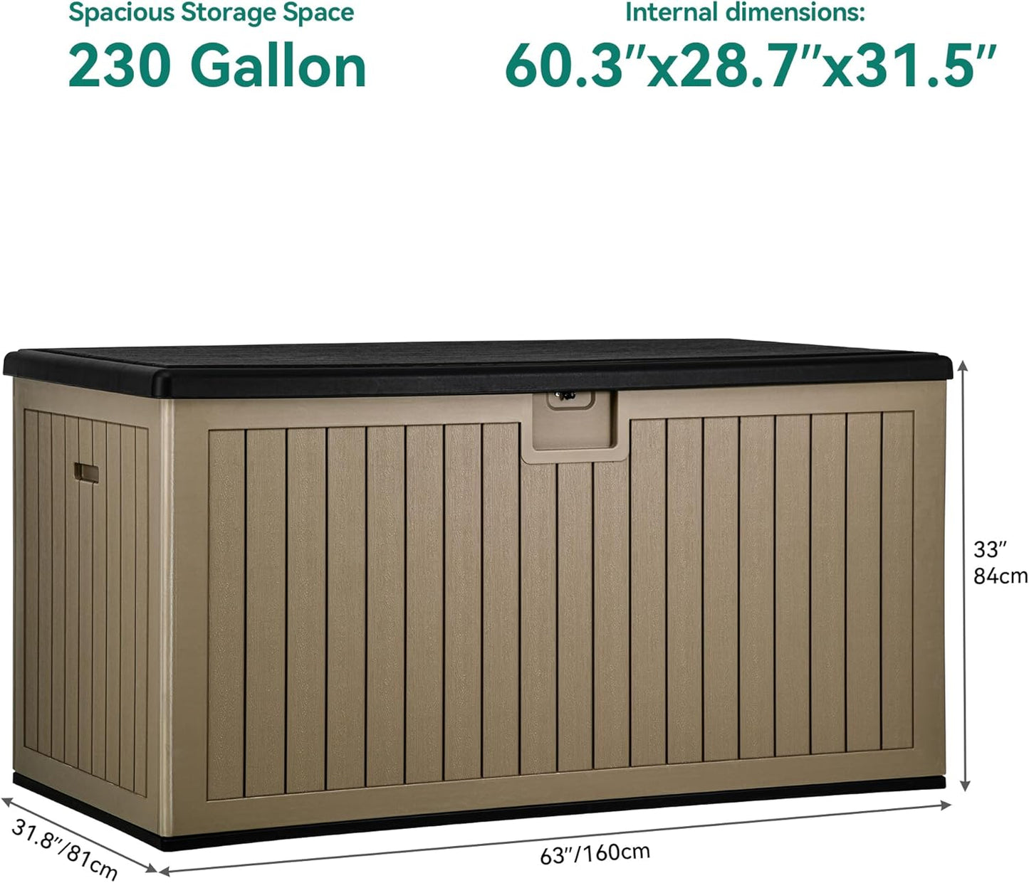 260 Gallon XXL Deck Box Outdoor Resin Lockable Water Resistant Storage Brown