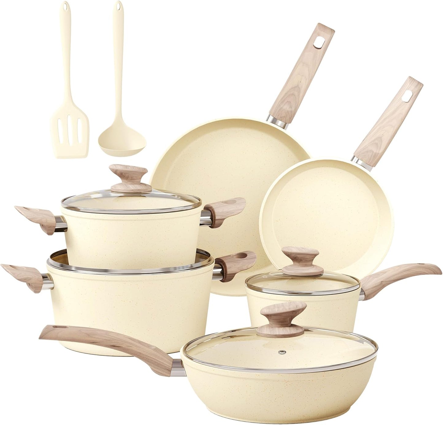 12 Piece Green Granite Nonstick Pots and Pans Set Induction Compatible Cookware