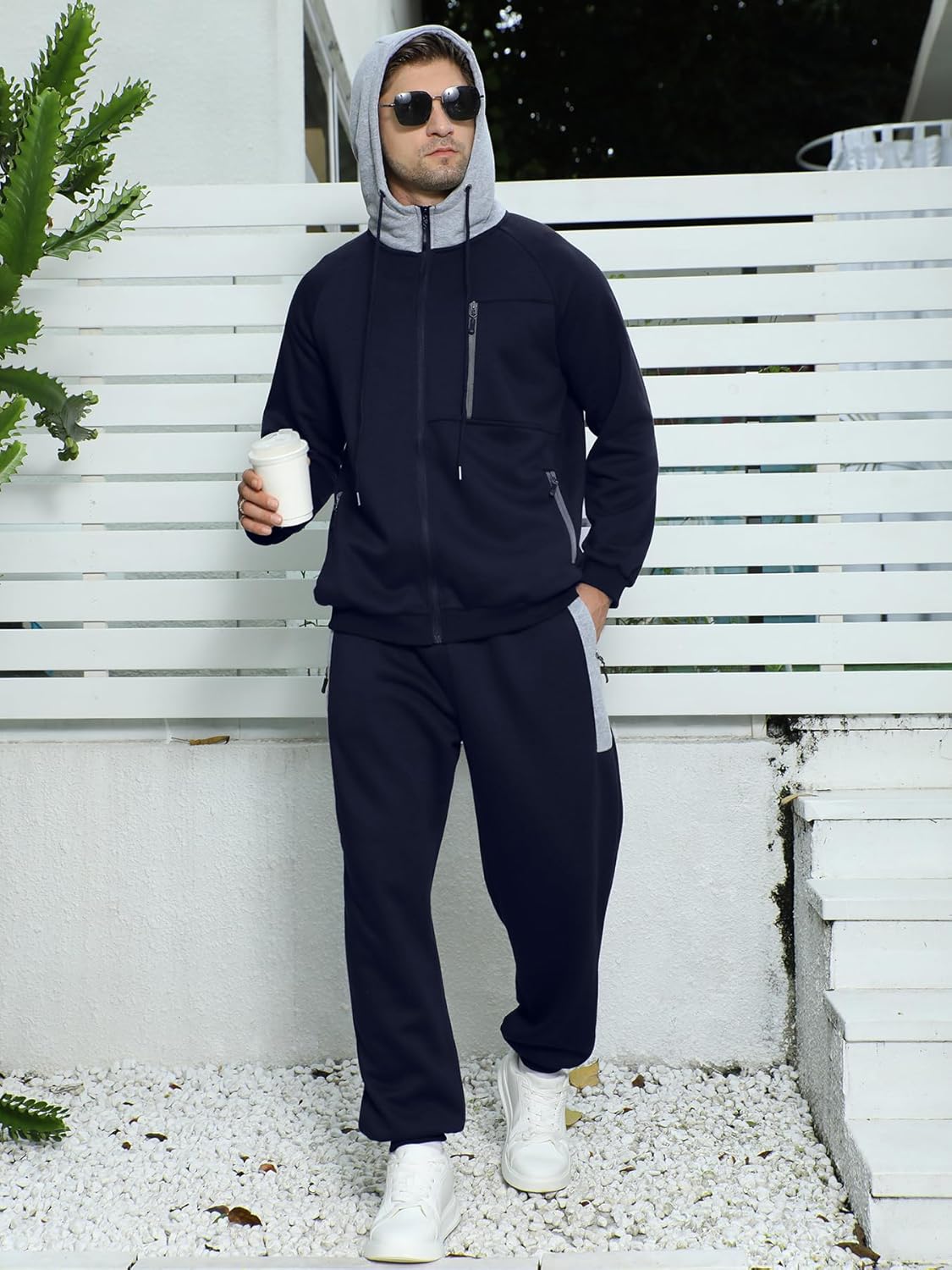Long Sleeve Full-Zip Jogging Sweatpants 2 Piece Patchwork Sportsuits