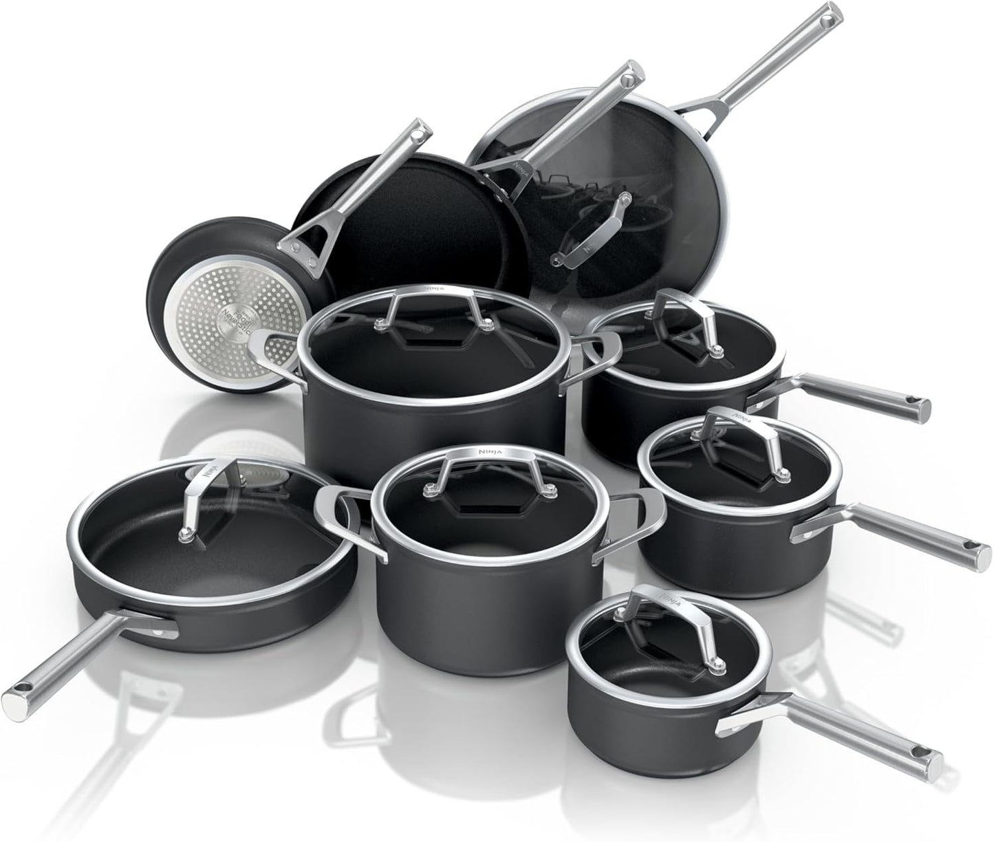 13 Piece Foodi NeverStick Hard Anodized Nonstick Cookware Set Oven Safe Grey