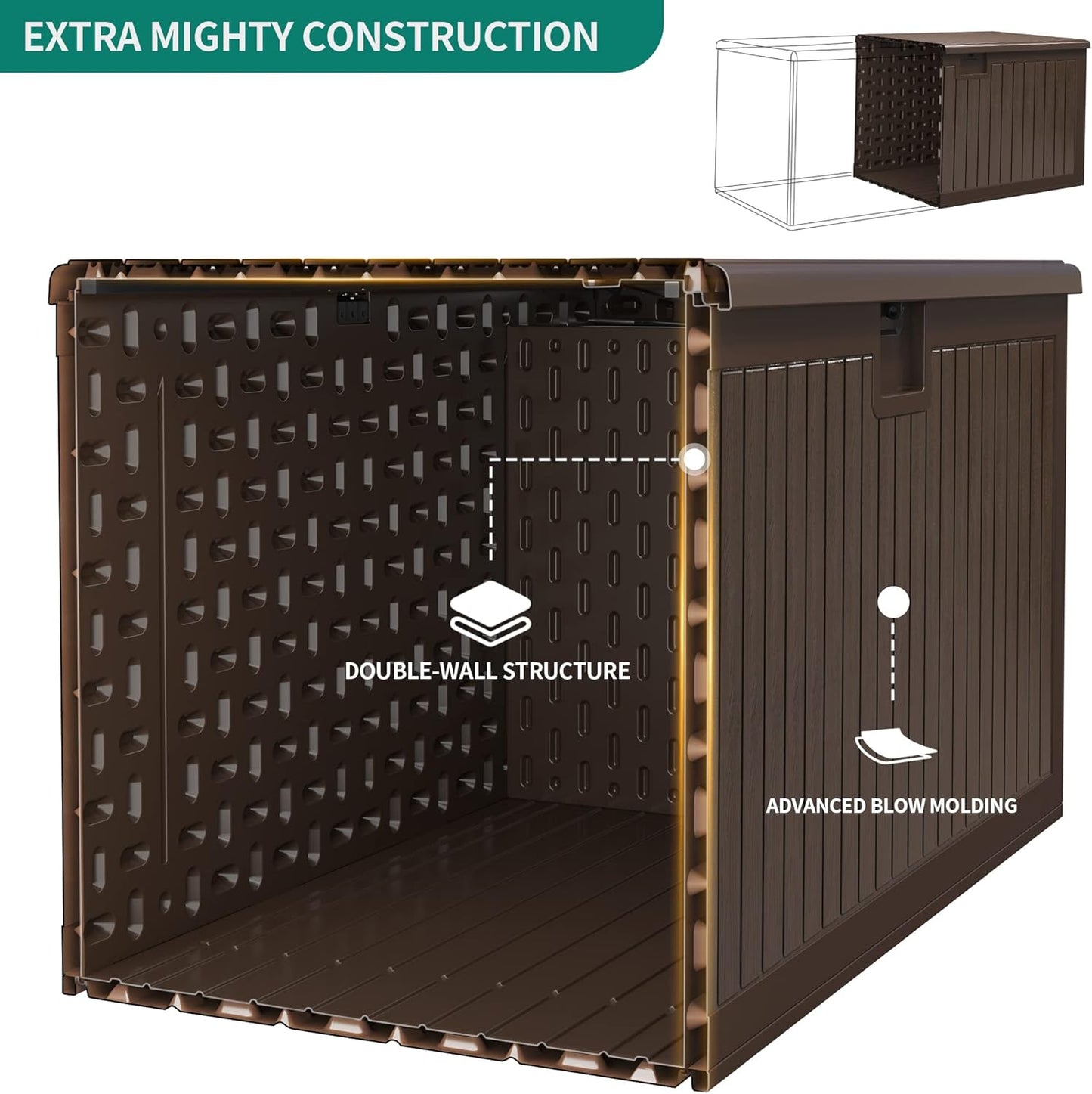 260 Gallon XXL Deck Box Outdoor Resin Lockable Water Resistant Storage Brown