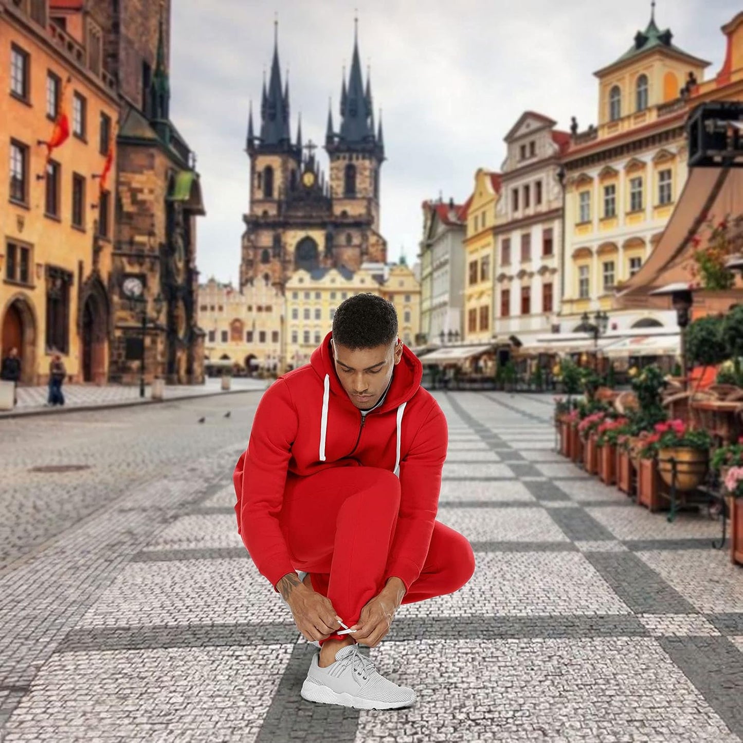 2 Piece Casual Sweat Jogging Suit Set Athletic Full Zip Hoodies