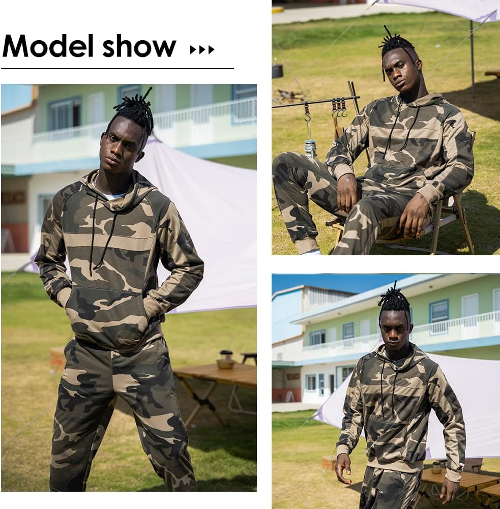 2 Piece Casual Tracksuits Camo Hoodie Jogging Sweatpants Suit