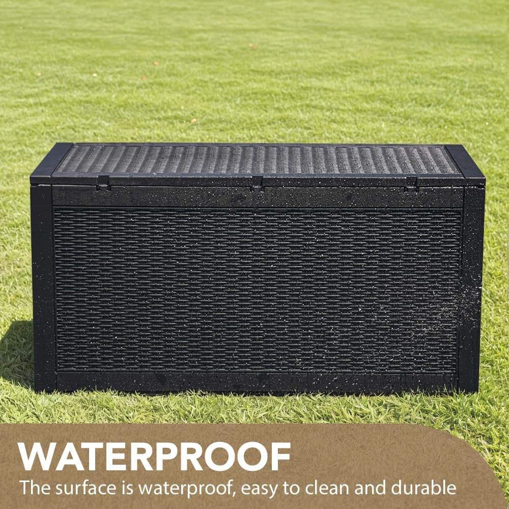 100 Gallon Large Resin Deck Box Waterproof Lockable Outdoor Storage Black