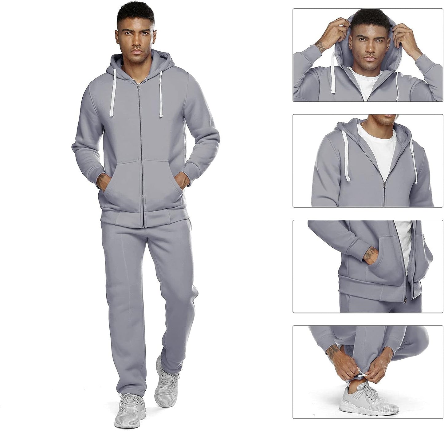 2 Piece Casual Sweat Jogging Suit Set Athletic Full Zip Hoodies