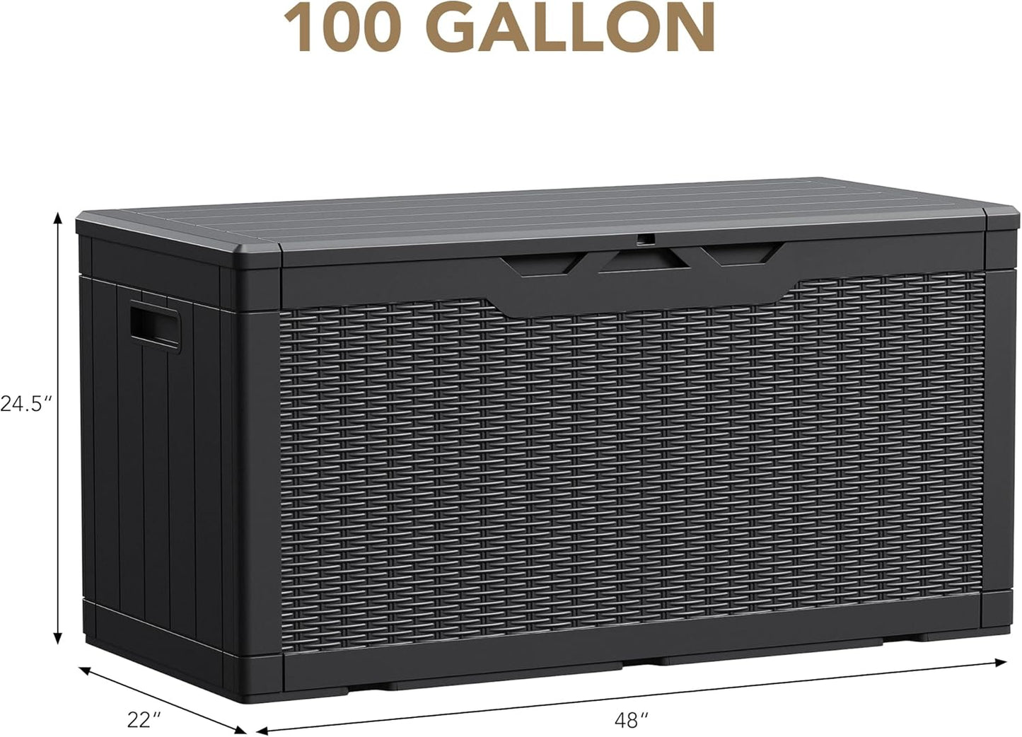 100 Gallon Large Resin Deck Box Waterproof Lockable Outdoor Storage Black