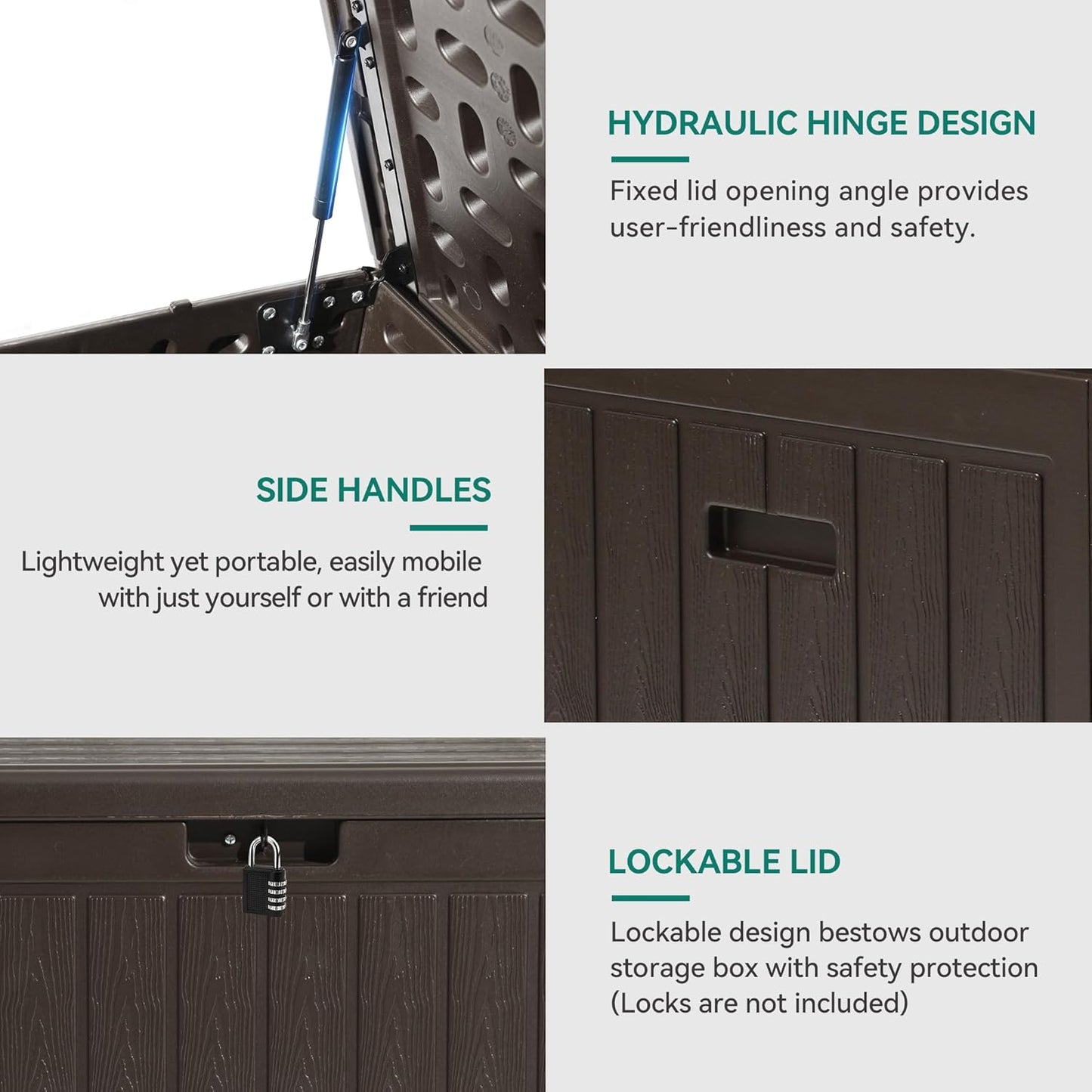 100 Gallon Resin Deck Box Weather Resistant Lockable Outdoor Storage Taupe